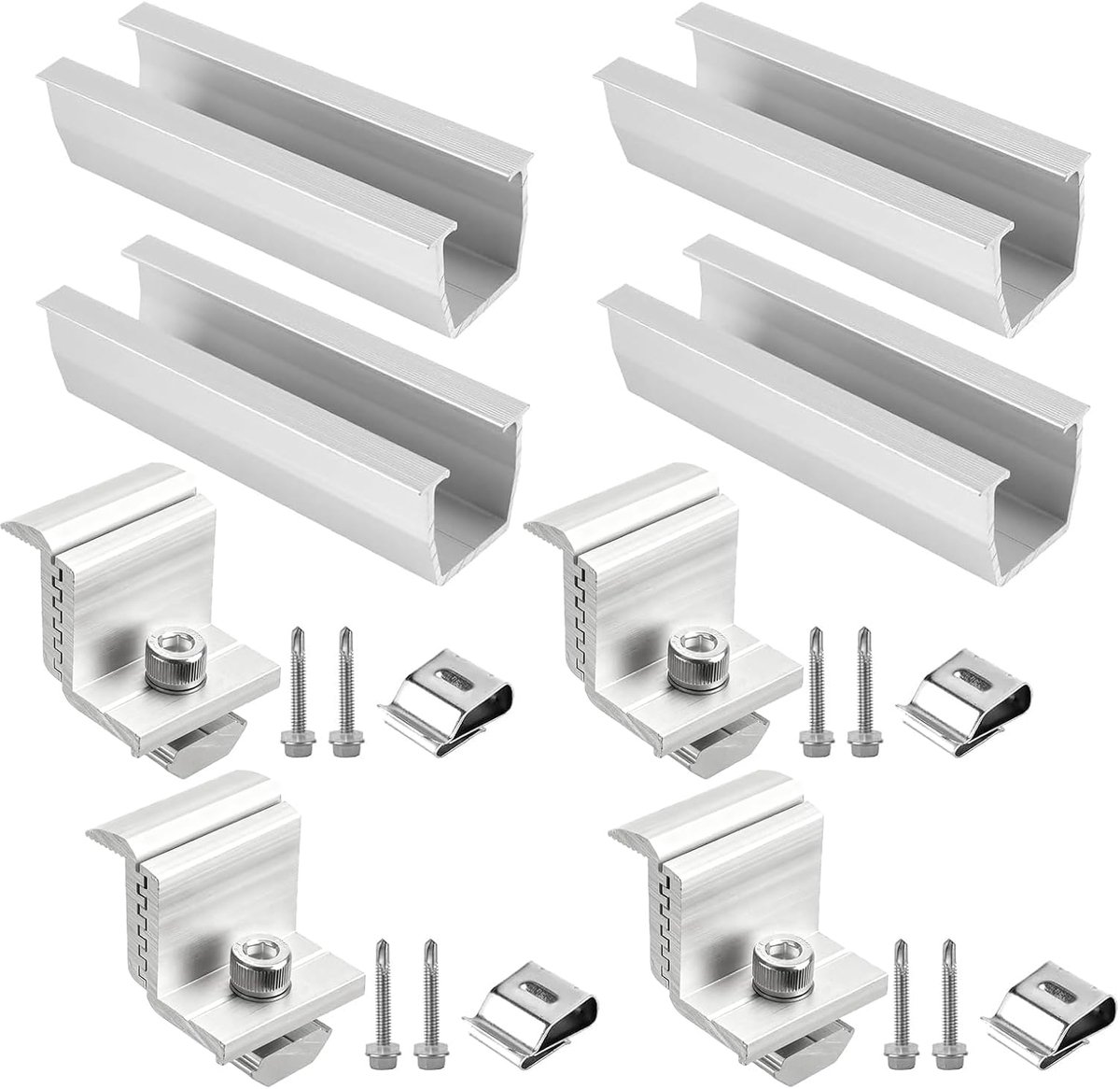 Solar panel houder set 12cm - aluminium rail met verstelbare klemmen 30-45mm - ShopVlot