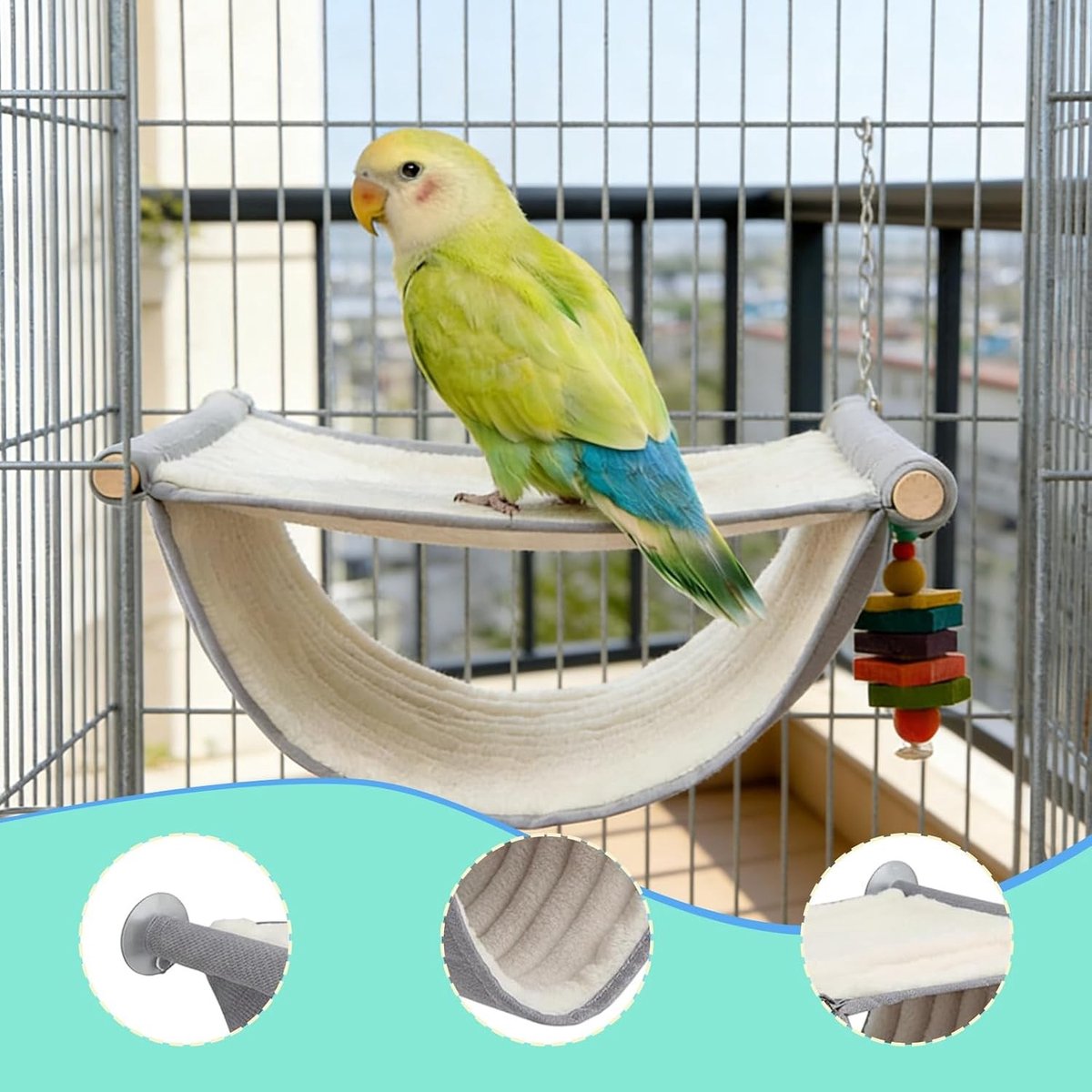 Comfortabele Vogelhangmat Bunk Bed Set van 2, Ideaal voor Parkieten en Kleine Papegaaien, Speelplaats en Slaapplek voor Vogels, Grijs