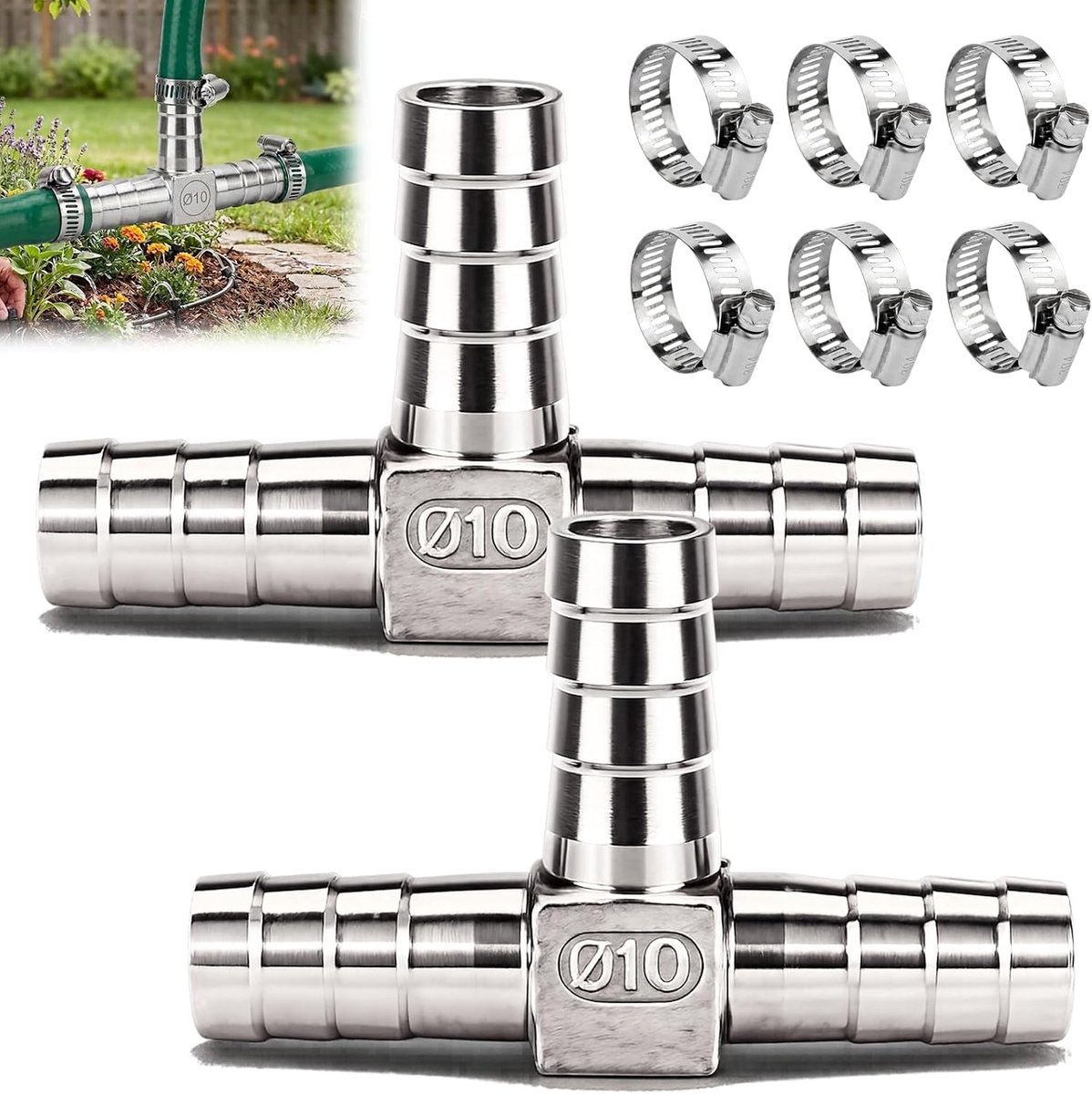 Slanghulzen 8 stuks - Slangverbindingsset T-vorm 10 mm - Roestvrij staal - Ideaal voor gasleidingen - ShopVlot