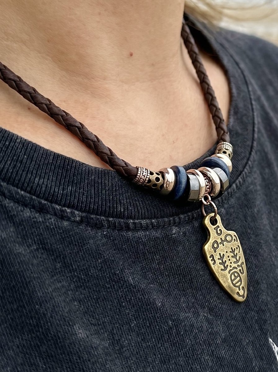 Anelplus Heren Ketting van Gevlochten Leer – Viking Amulet Hanger – Vintage Bohemian Halsketting – Stoer Sieraad voor Mannen