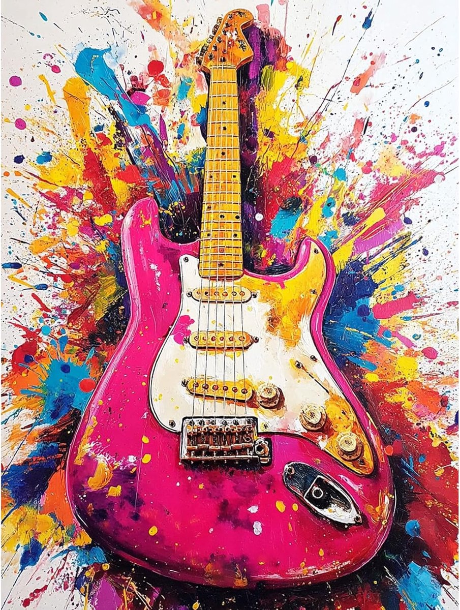 Schilderen op nummer schilderij - kleurrijke gitaar - DIY verfset voor volwassenen - eenvoudige creatie voor thuis - ShopVlot