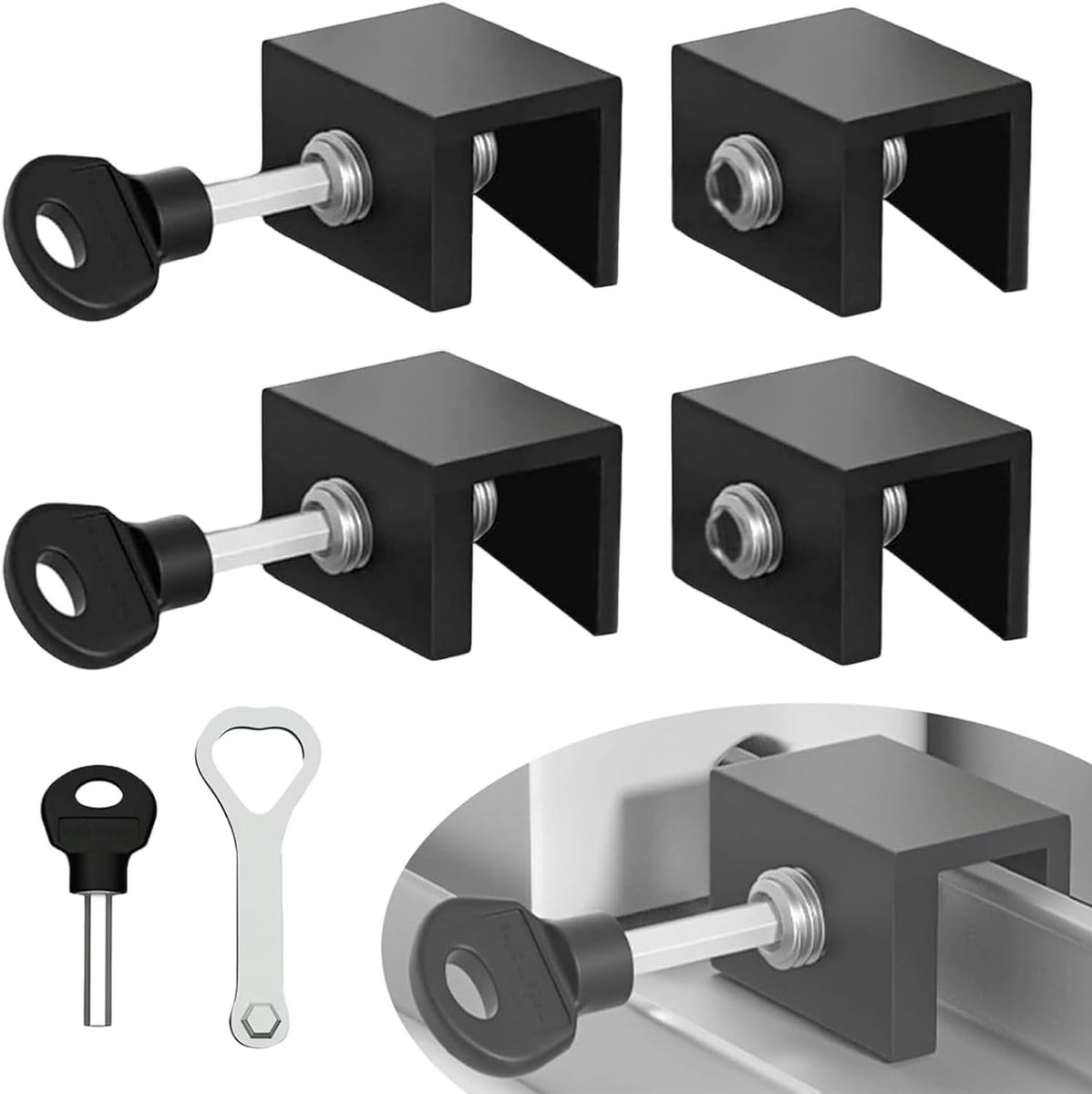 Set van 4 schuifraamsluitingen - veilige sluitingen voor kinderen - zwart - voorkomt ongelukjes - ShopVlot