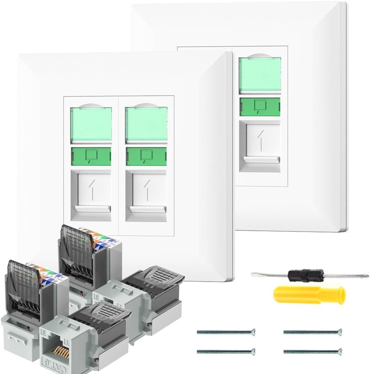 Keystone Flush-Mounted CAT6 Dual LAN Box Dual Keystone RJ45 Module RJ45 Ethernet Data Box with Toolless Keystone Bus - ShopVlot