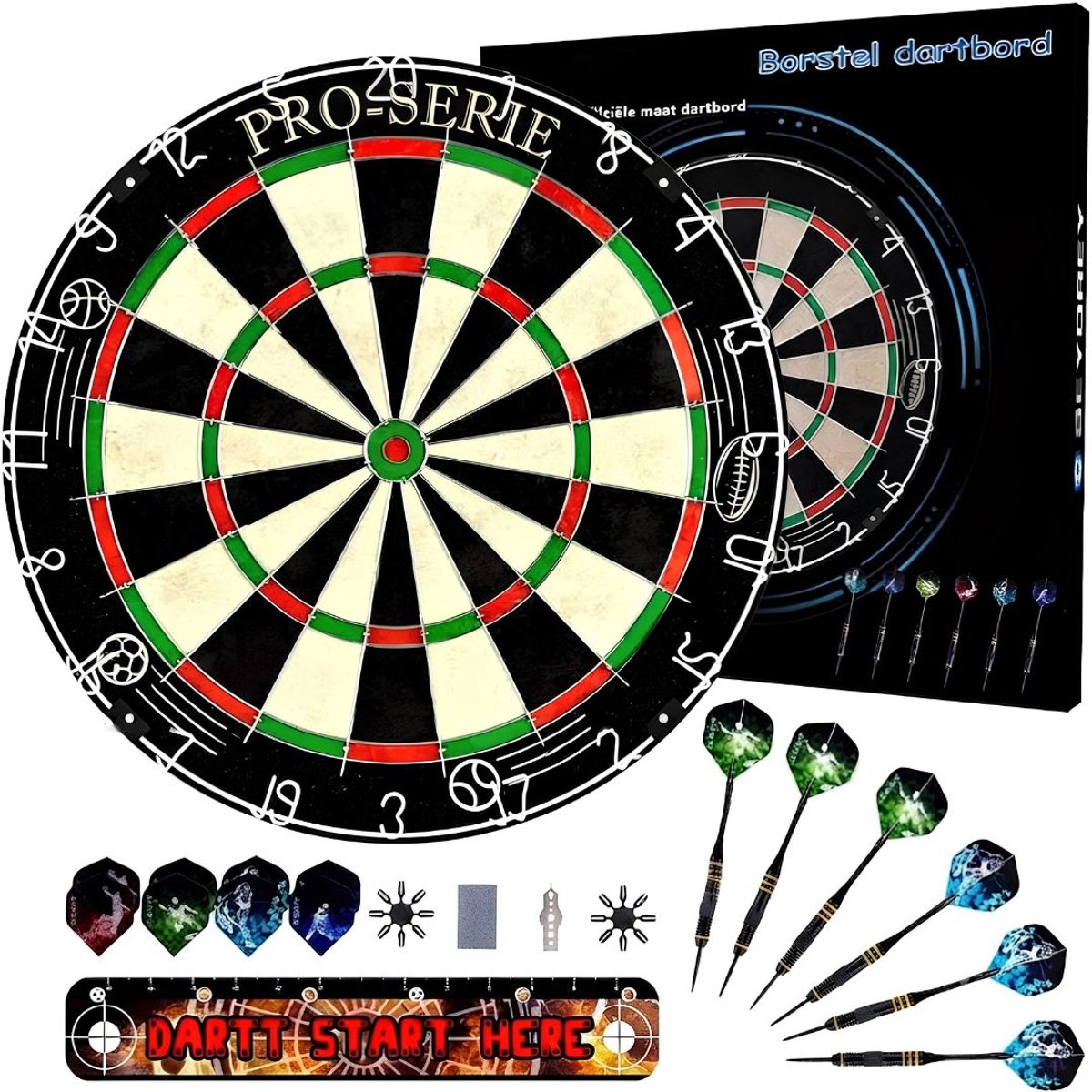 VALI® Dartbord - Dartbord met Dartpijlen - Inclusief Dartpijlen - Zwart - 46cm x 46cm x 6cm
