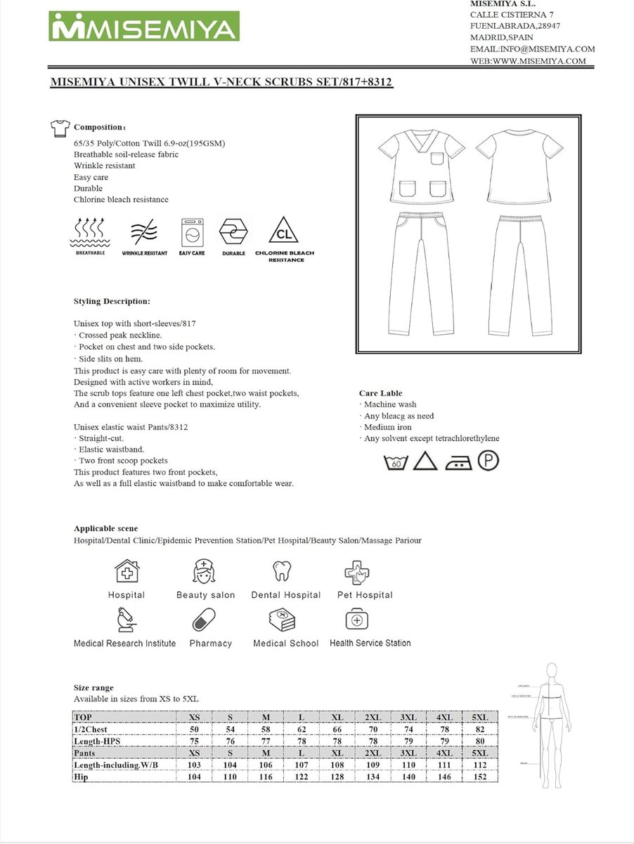 MISEMIYA Uniforms Unisex Scrub Set MZ-8178 Unisex Adult Working Group, orange - ShopVlot