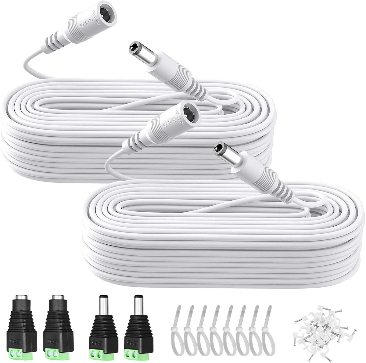 2pcs 10m DC Power Extension Cable, 5.5mm x 2.1mm, 12V DC Extension Cable with Power Connector Plugs/Cable Clips/Cable - ShopVlot