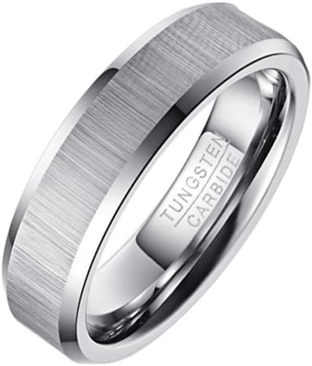 Tungsten men's ring Brushed Matt 6mm, Metal, No Gemstone - ShopVlot