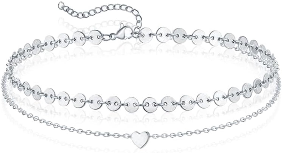 Pailetten Enkelband Heart - Zilver - ShopVlot