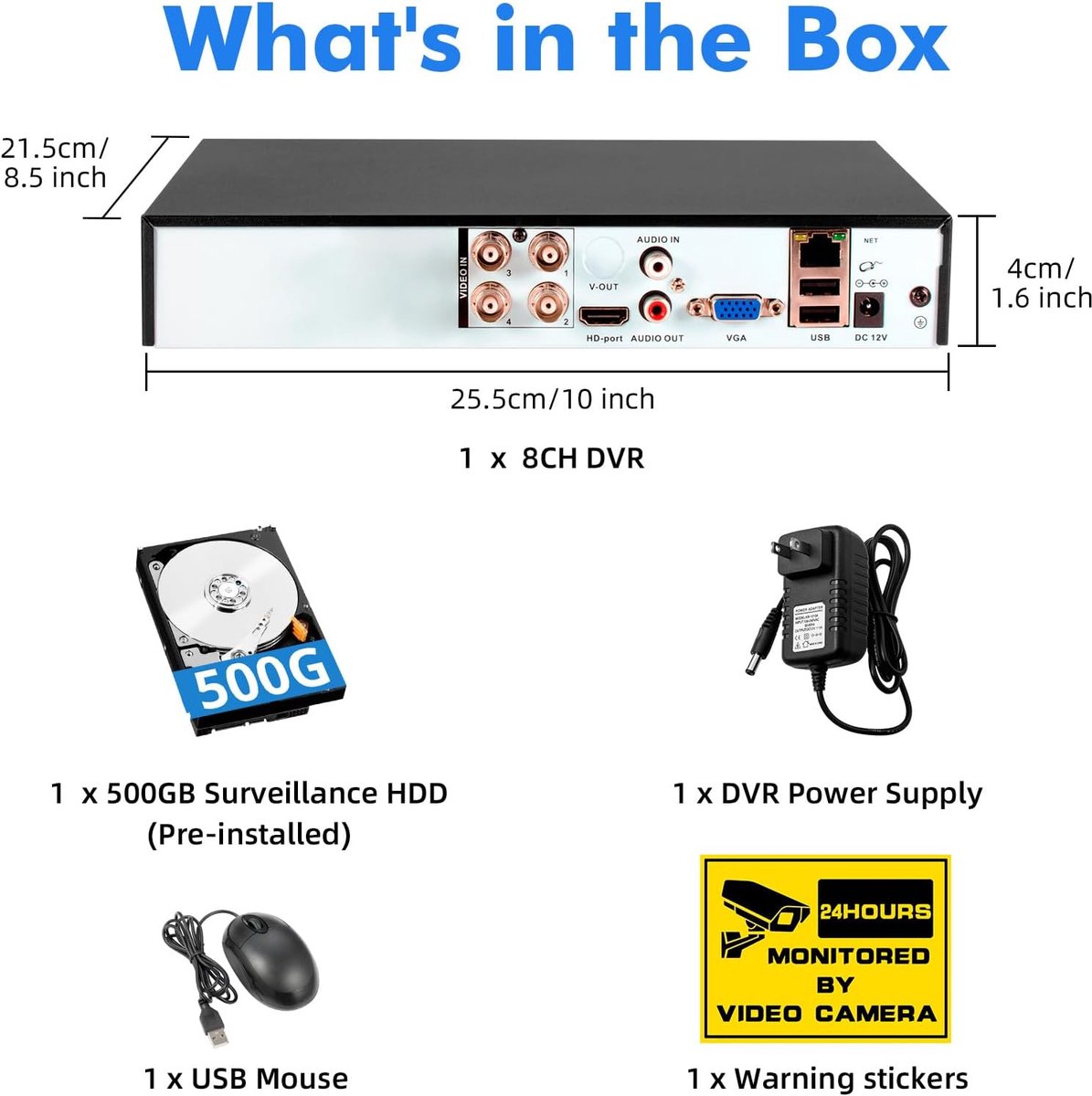 4 Channel CCTV Surveillance DVR with 500GB HDD, 4Ch 5MP H.265+ DVR Video Recorder for Analog XVI AHD TVI IP Cameras - ShopVlot