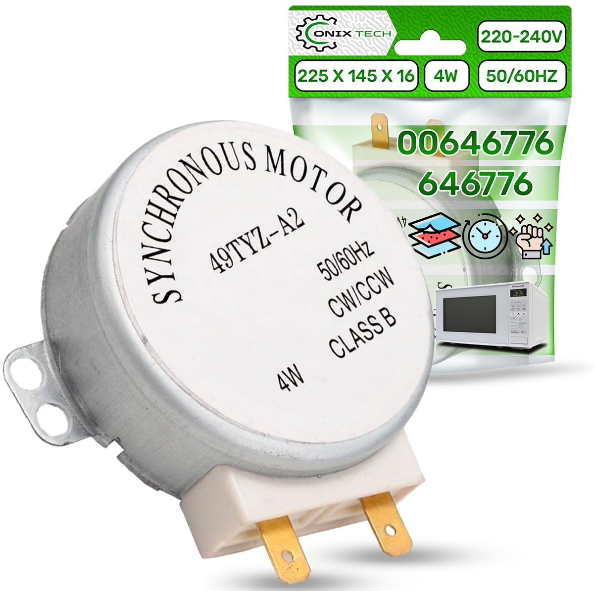 Microwave plate synchronous motor 49TYZ-A2 with power 4W Speed 5 rpm Direction CW/CCW 220-240V 50/60Hz - ShopVlot