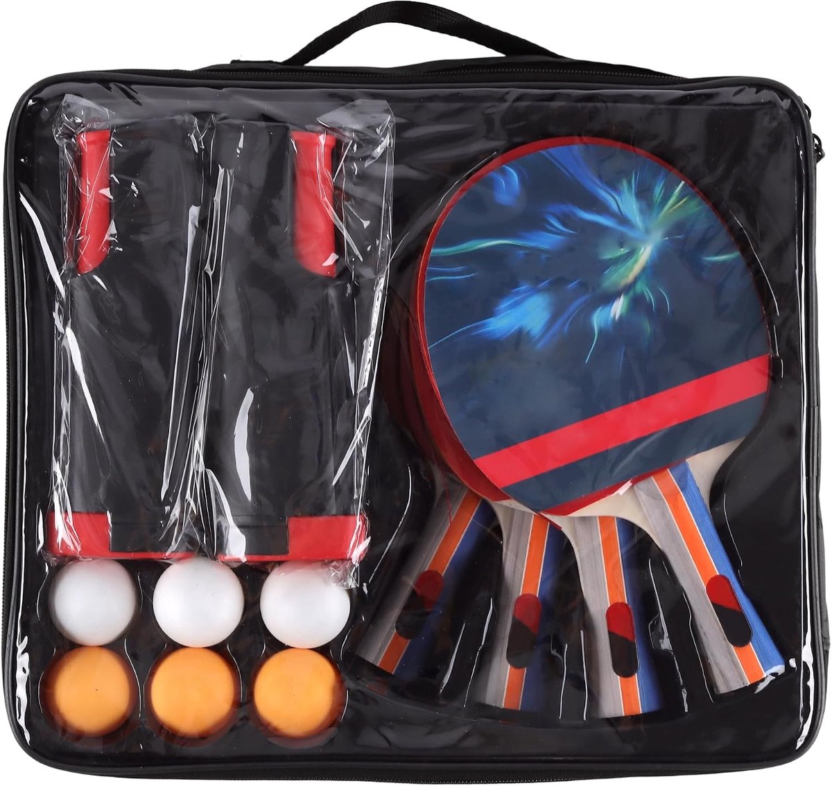Tafeltennisset met 4 rackets, 6 ballen, 175 cm uittrekbaar tafeltennisnet en draagtas, pingpongrackets set voor - ShopVlot