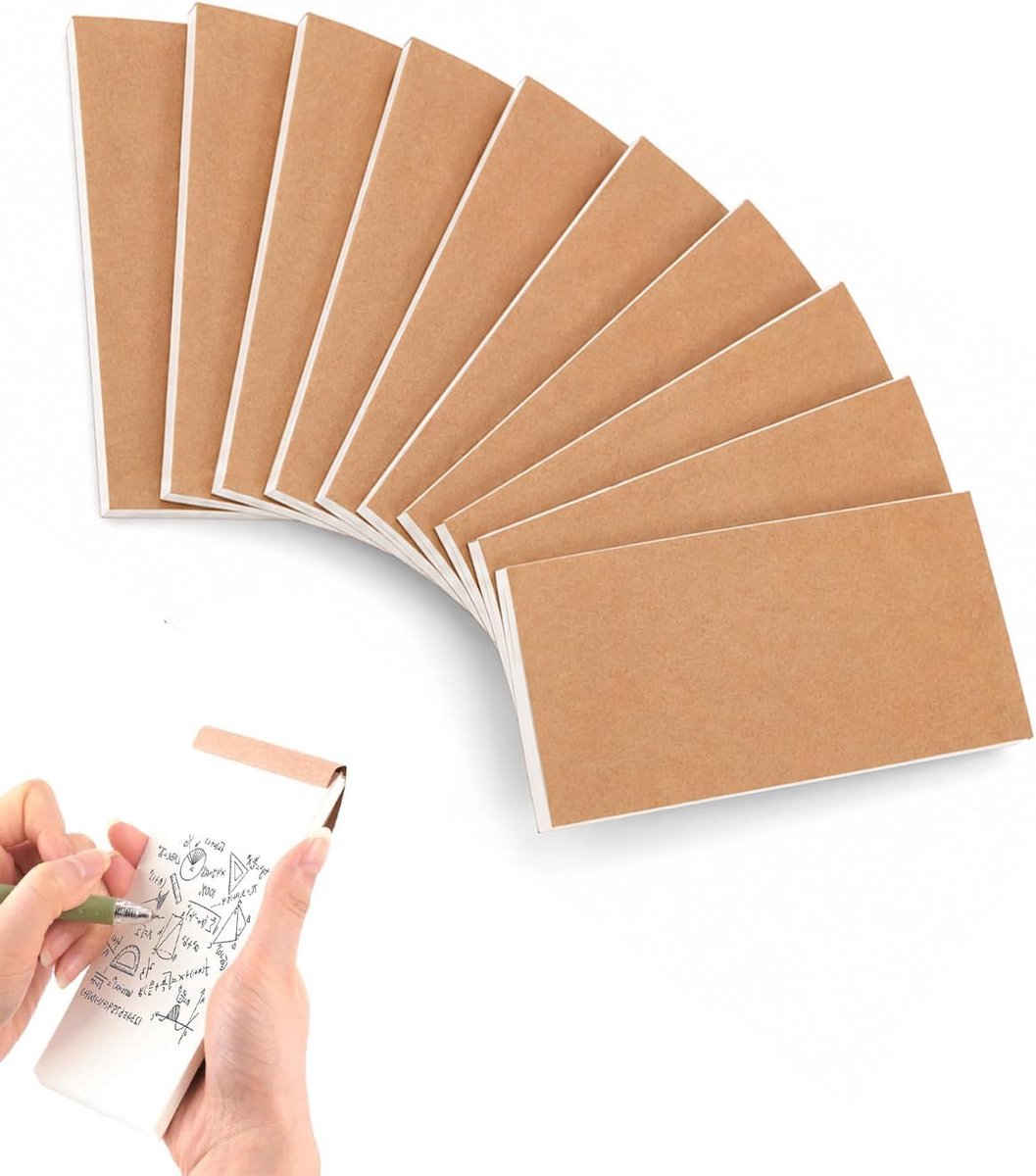 Set van 10 mini-notitieboeken, 14 x 7 cm, kraftpapier, zaknotitieboek, klein, notitieblok, plannerset voor dagelijkse - ShopVlot