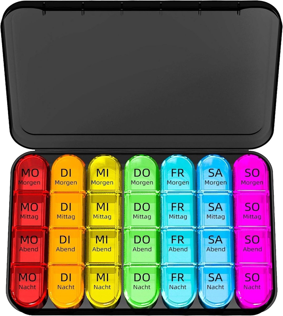 Pill Box Weekly Overview, Moisture-Resistant, 4 Compartments, French, Morning, Afternoon, Evening, Suitable for - ShopVlot