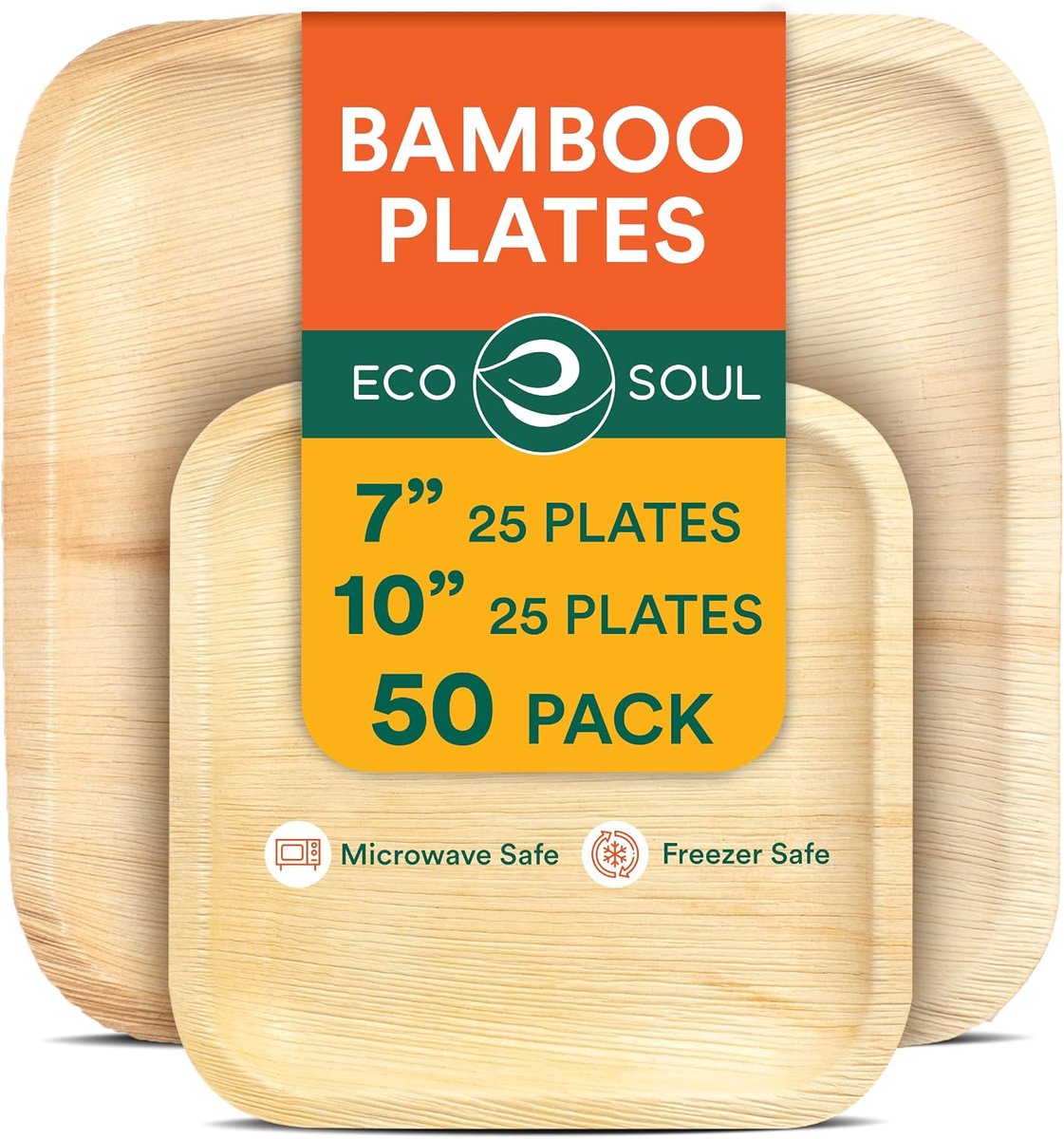 ECO SOUL 100% Compostable Palm Leaf Plates of 10 Inch and 7 Inch [50-Pack] I Premium Disposable Plates Set I Heavy - ShopVlot