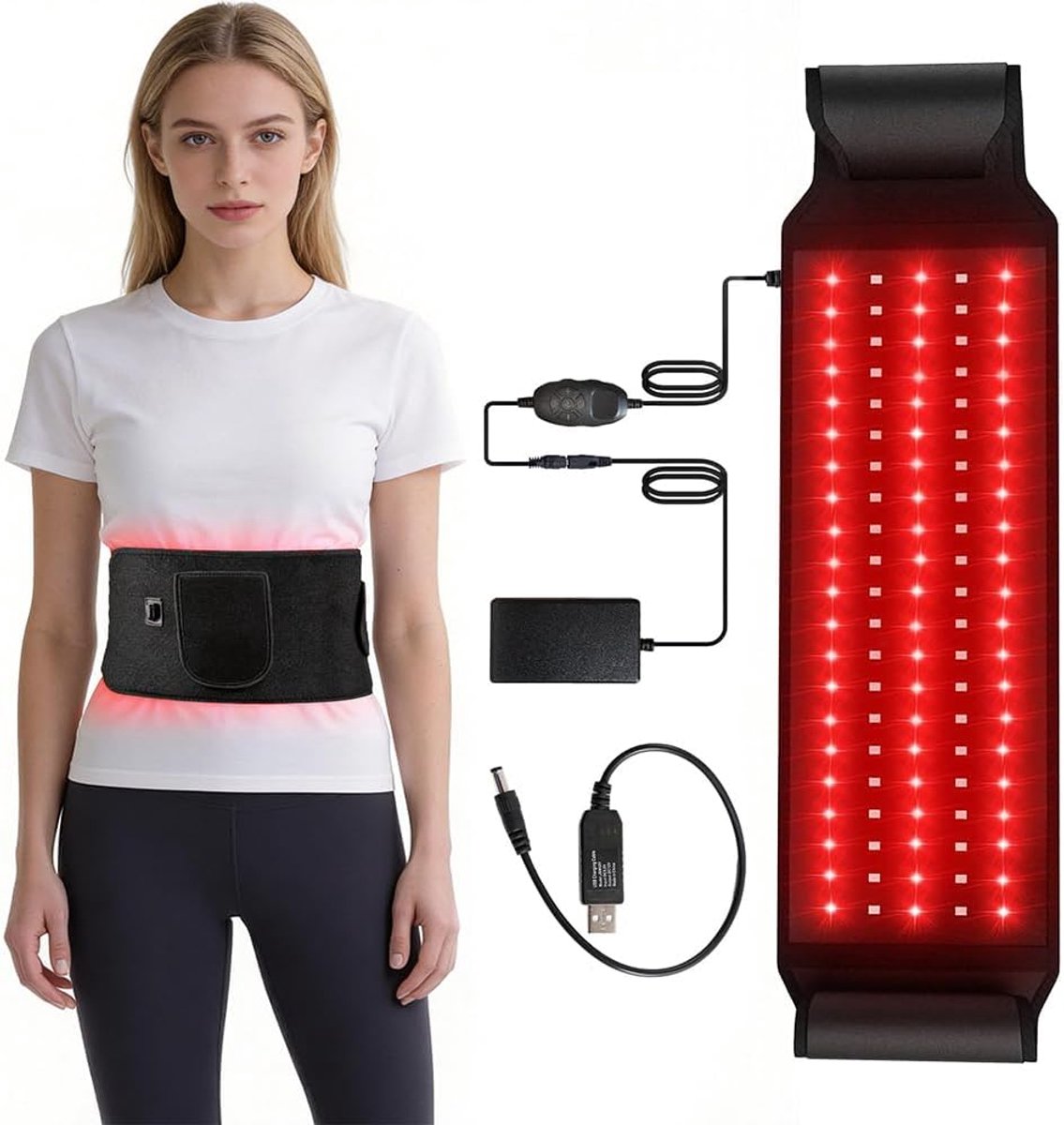 Red light belt, 105 LED infrared belt with 5 brightness settings and 6 time settings, 660 nm and 850 nm, red light - ShopVlot