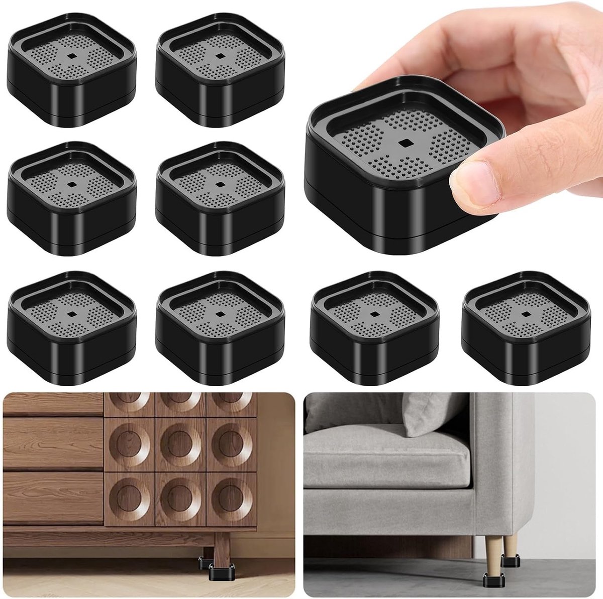 Wasmachine-voeten, 8 stuks bankverhoging, 3,5 cm verstelbare meubelverhoging, stapelbare meubelverhoging, voor - ShopVlot
