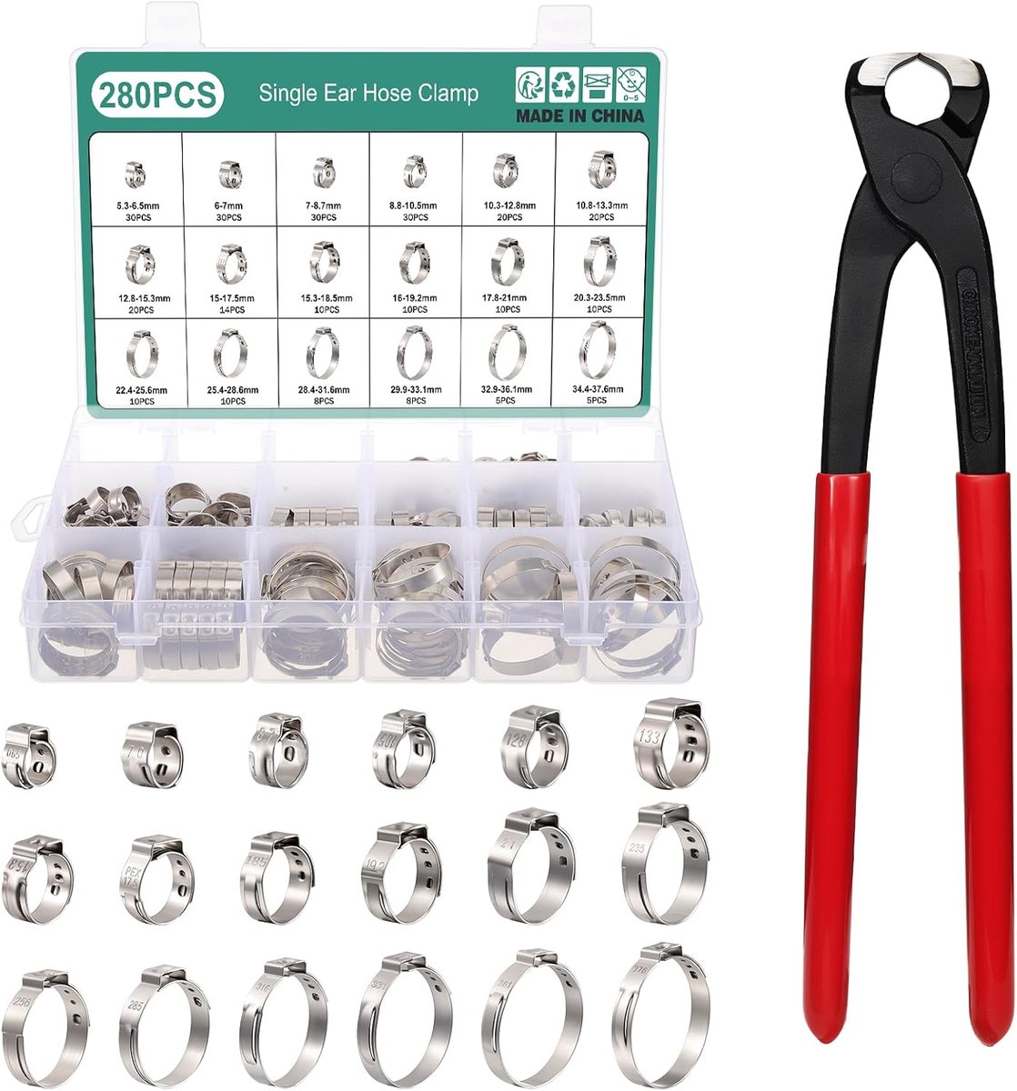 Hose Clamps, 280 Pieces, Adjustable Stainless Steel Pipe Clamps, Tube Hose Mounts, Clips, Fuel Line, Hose Clamps - ShopVlot