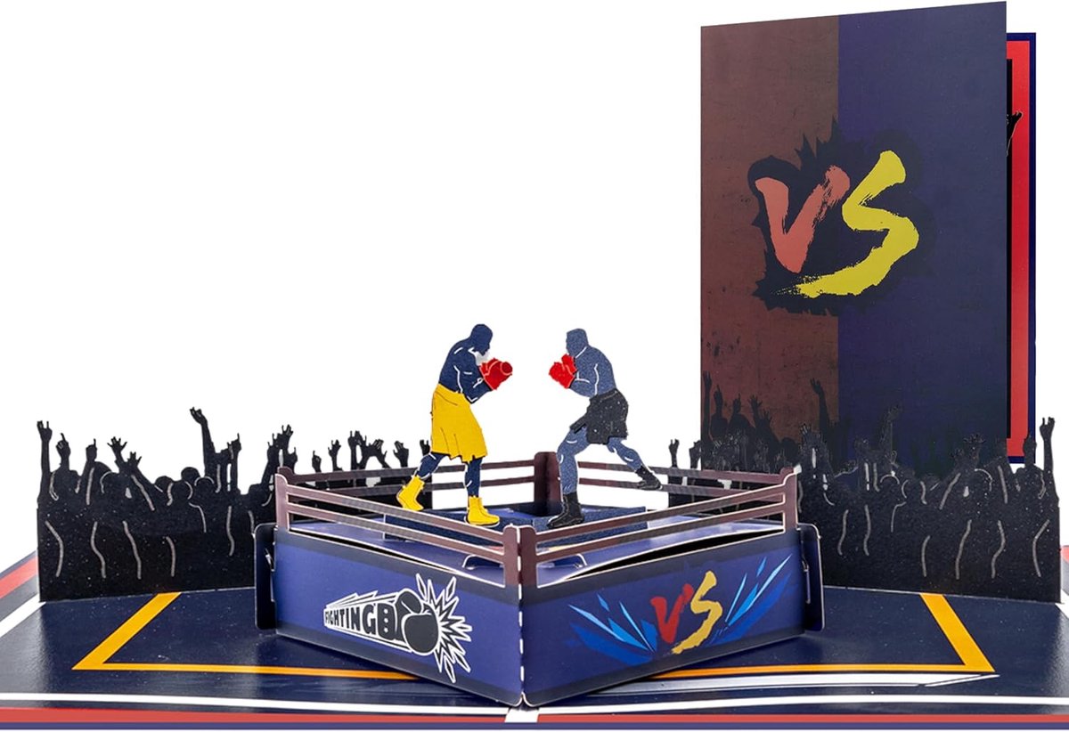 Pop-upkaart boxen, 3D-wenskaart voor boxers, sportfans en mannen, originele verjaardagskaart met boksring, inclusief - ShopVlot