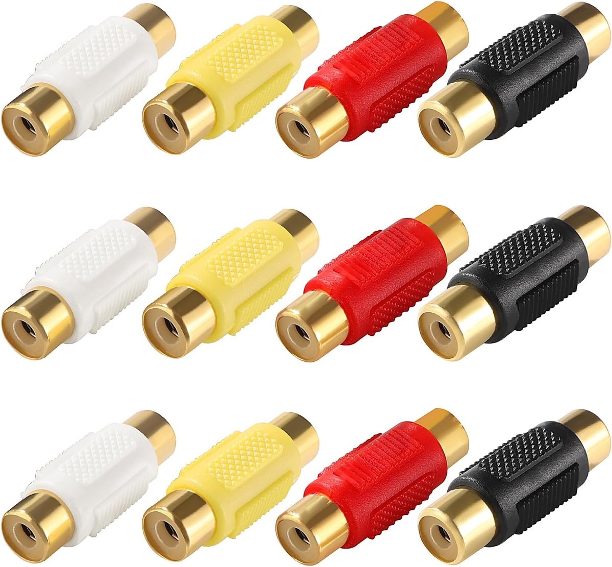 12 Pieces RCA Female to Female Coupler, RCA Phono Coupler Adapter, for Speakers, Phono, Amplifier, Gold Plated - ShopVlot