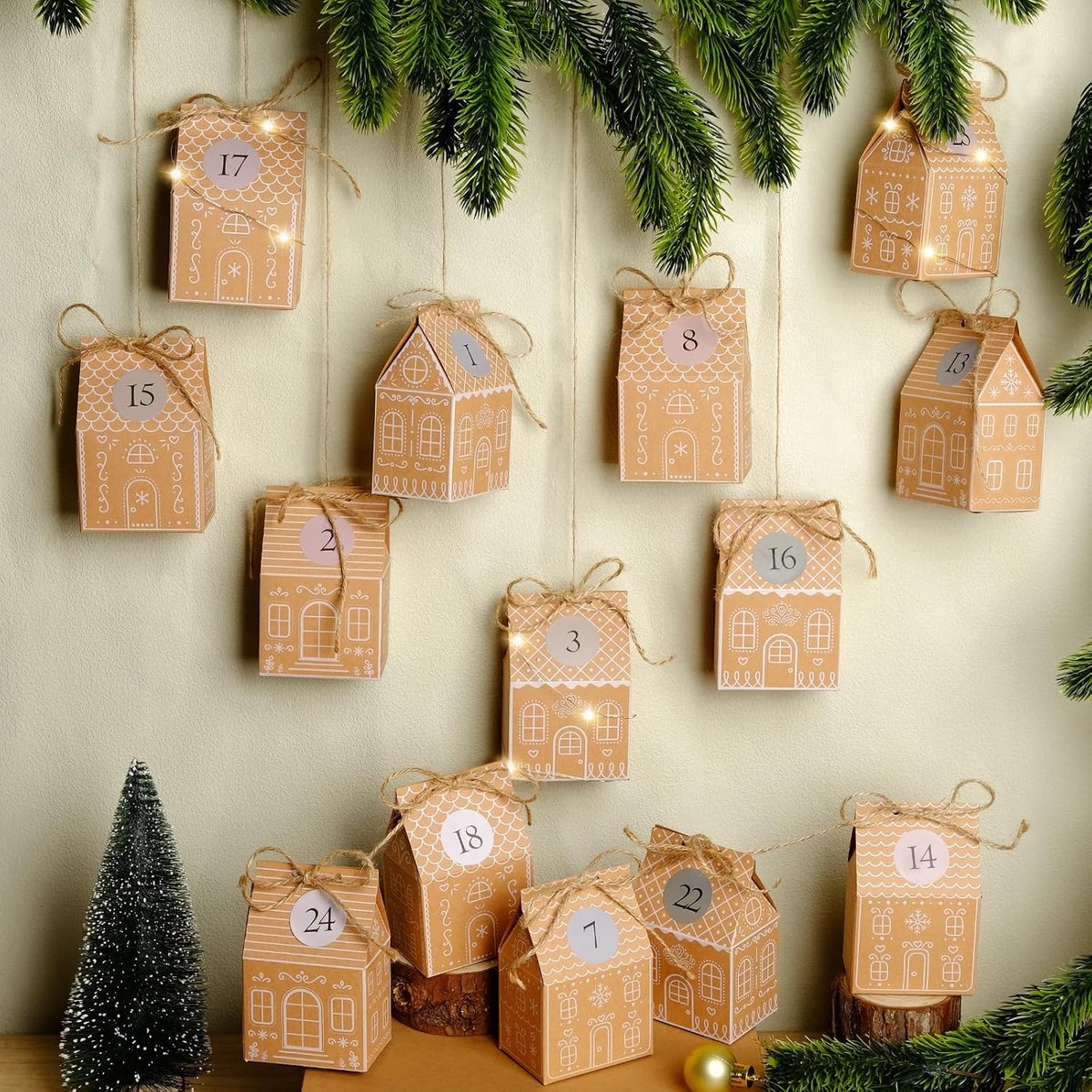 I LOVE MOM Advent calendar for filling, 24 gingerbread houses for filling yourself, includes jute cord, LED fairy - ShopVlot