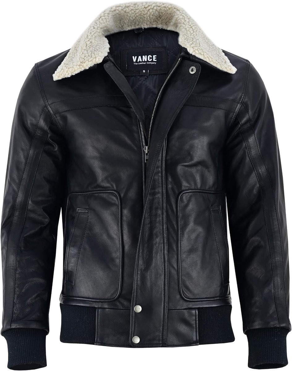 Men's leather jacket made of 100% cowhide leather, genuine leather jacket with removable fur collar - ShopVlot