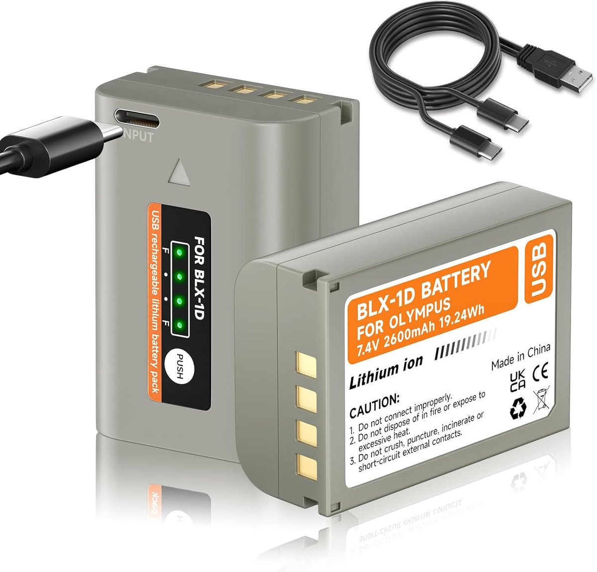 BLX-1 Battery USB-C 2600mAh Replacement Battery for Olympus OM-1 / BLX-1, USB-C 5V2A Fast Charging and Car Charging - ShopVlot