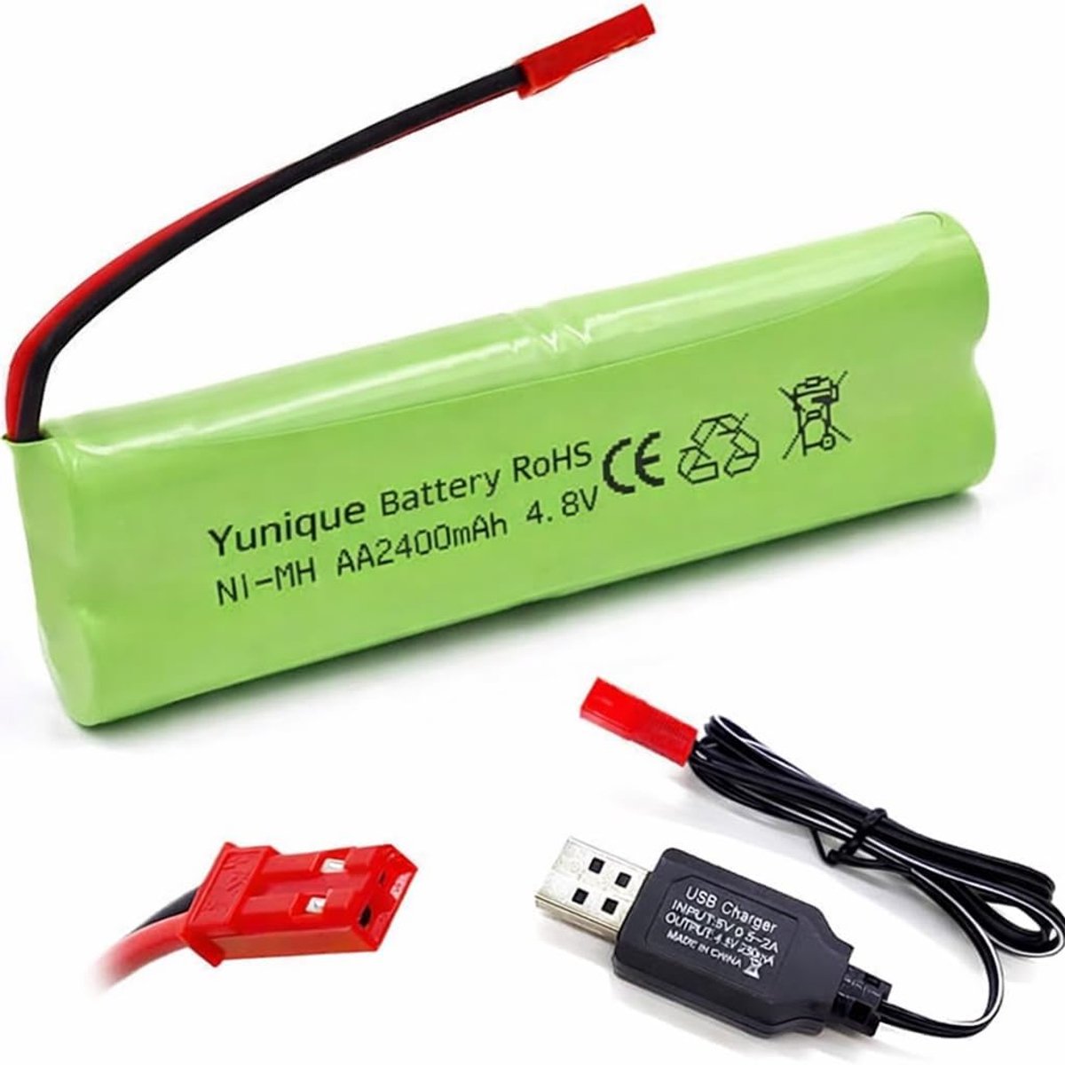 YUNIQUE GREEN-CLEAN-POWER Oplaadbare accu Ni-MH AA 4,8 V 2400 mAh met JST-aansluiting en oplaadkabel – accupack voor - ShopVlot