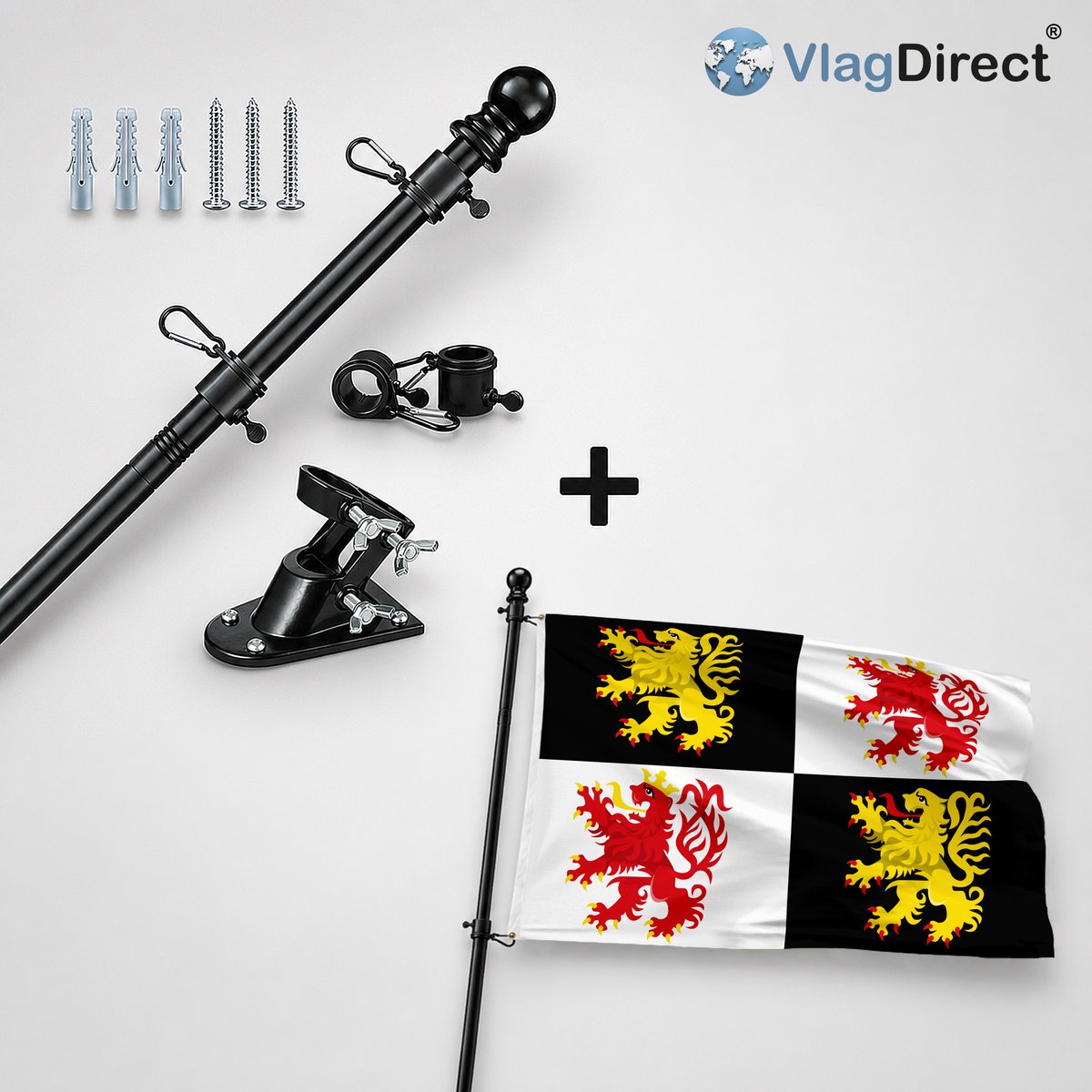 VlagDirect - Compleet vlaggenpakket - Zwarte vlaggenstok inclusief vlaggenstokhouder + Nijlense vlag - Gemeente Nijlen vlag - 90 x 150 cm.
