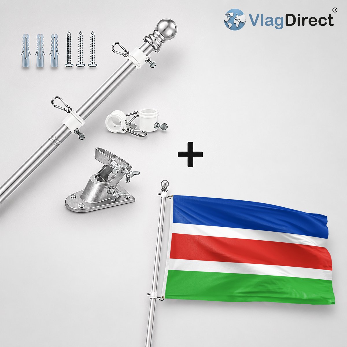 VlagDirect - Compleet vlaggenpakket - Zilveren vlaggenstok inclusief vlaggenstokhouder + Laarbeek vlag - Gemeente Laarbeek vlag - 90 x 150 cm.