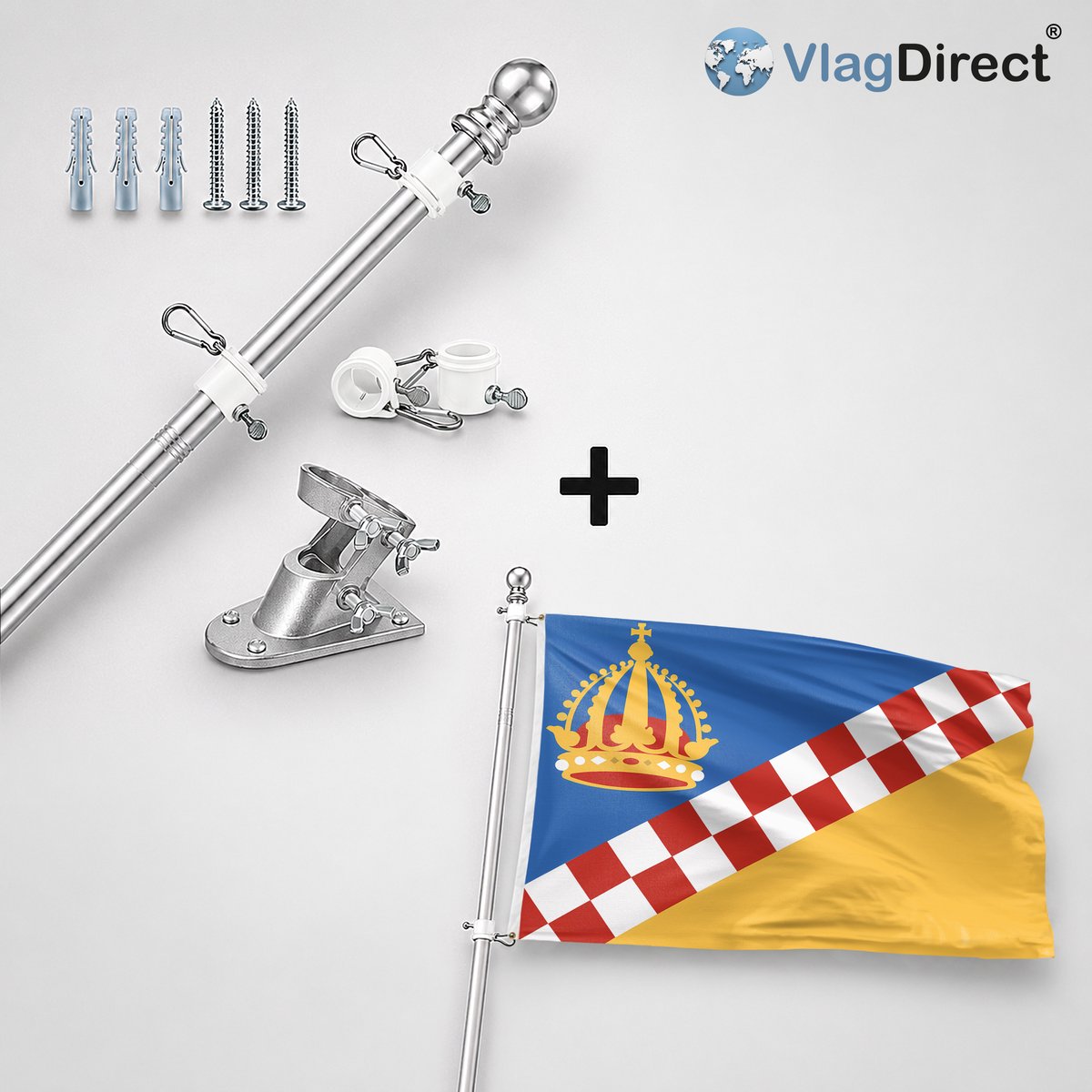 VlagDirect - Compleet vlaggenpakket - Zilveren vlaggenstok inclusief vlaggenstokhouder + Lopik vlag - Gemeente Lopik vlag - 90 x 150 cm.