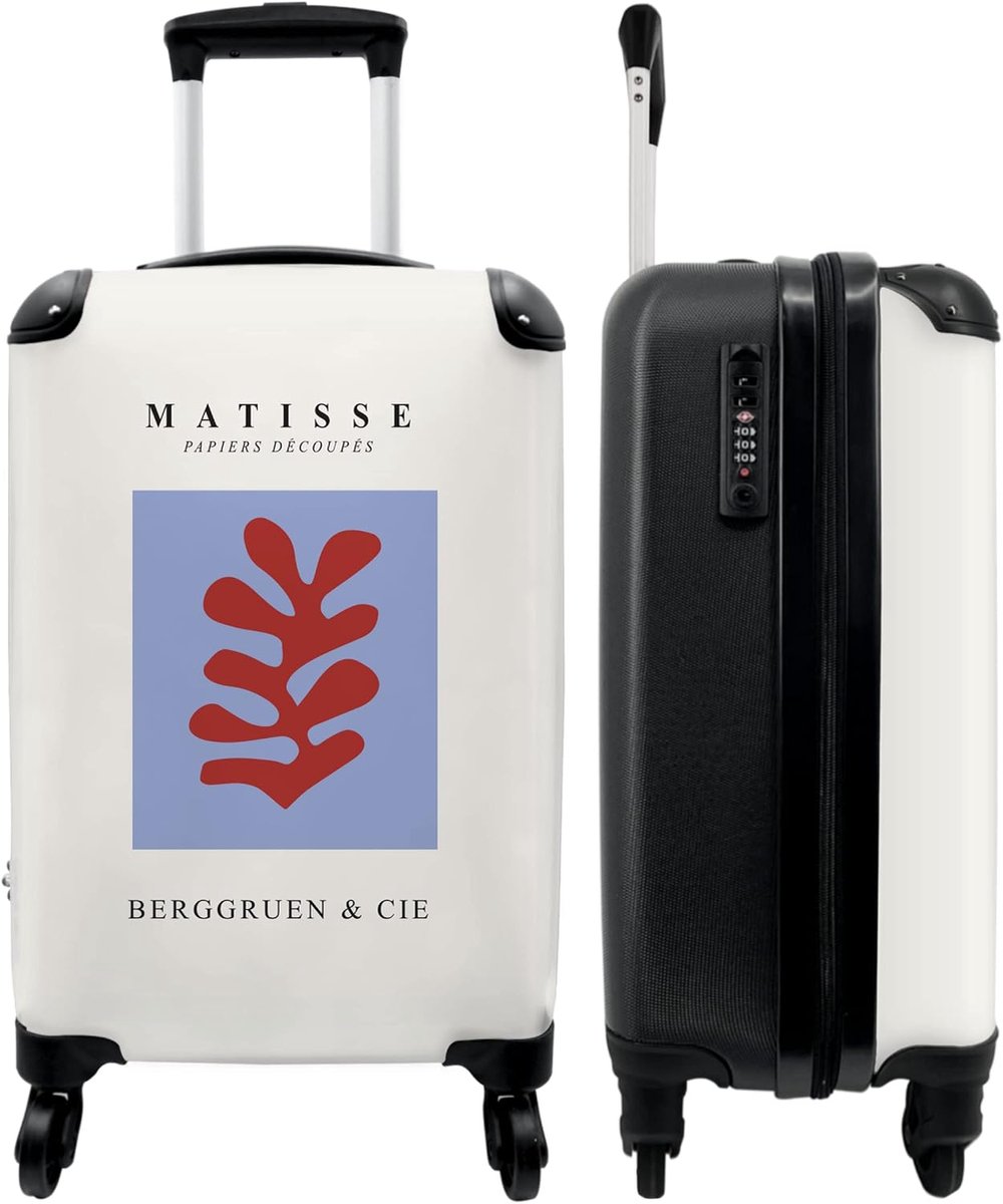 NoBoringSuitcases.com® Suitcase Hand Luggage - Cabin Trolley, Lightweight, 4 Wheels, Matisse Colourful Leaf Design - ShopVlot