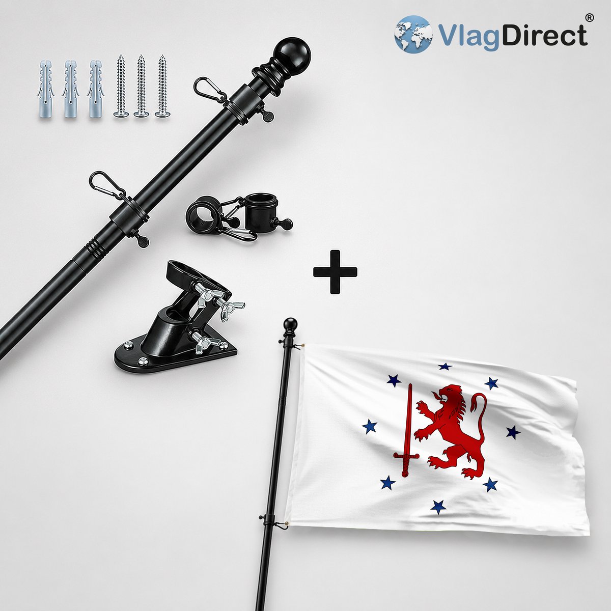 VlagDirect - Compleet vlaggenpakket - Zwarte vlaggenstok inclusief vlaggenstokhouder + Erpse vlag - Gemeente Erpe-Mere vlag - 90 x 150 cm.