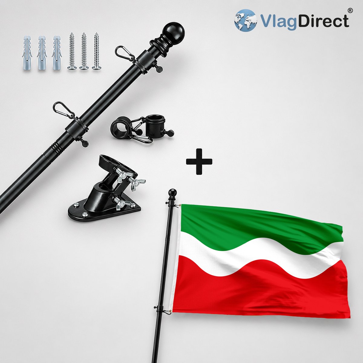 VlagDirect - Compleet vlaggenpakket - Zwarte vlaggenstok inclusief vlaggenstokhouder + Geetbetse vlag - Gemeente Geetbets vlag - 90 x 150 cm.