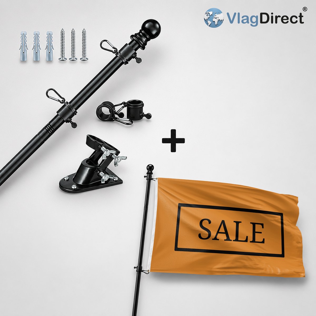 VlagDirect - Compleet vlaggenpakket - Zwarte vlaggenstok inclusief vlaggenstokhouder + Sale vlag - Uitverkoop vlag - 90 x 150 cm.