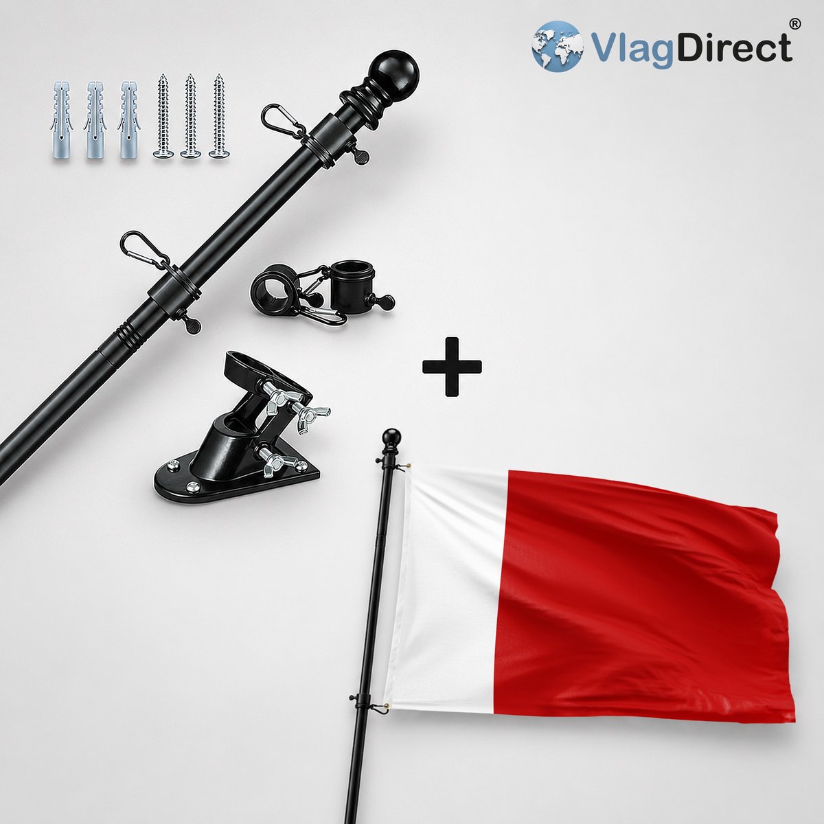 VlagDirect - Compleet vlaggenpakket - Zwarte vlaggenstok inclusief vlaggenstokhouder + Dubaïse vlag - Dubai vlag - 90 x 150 cm
