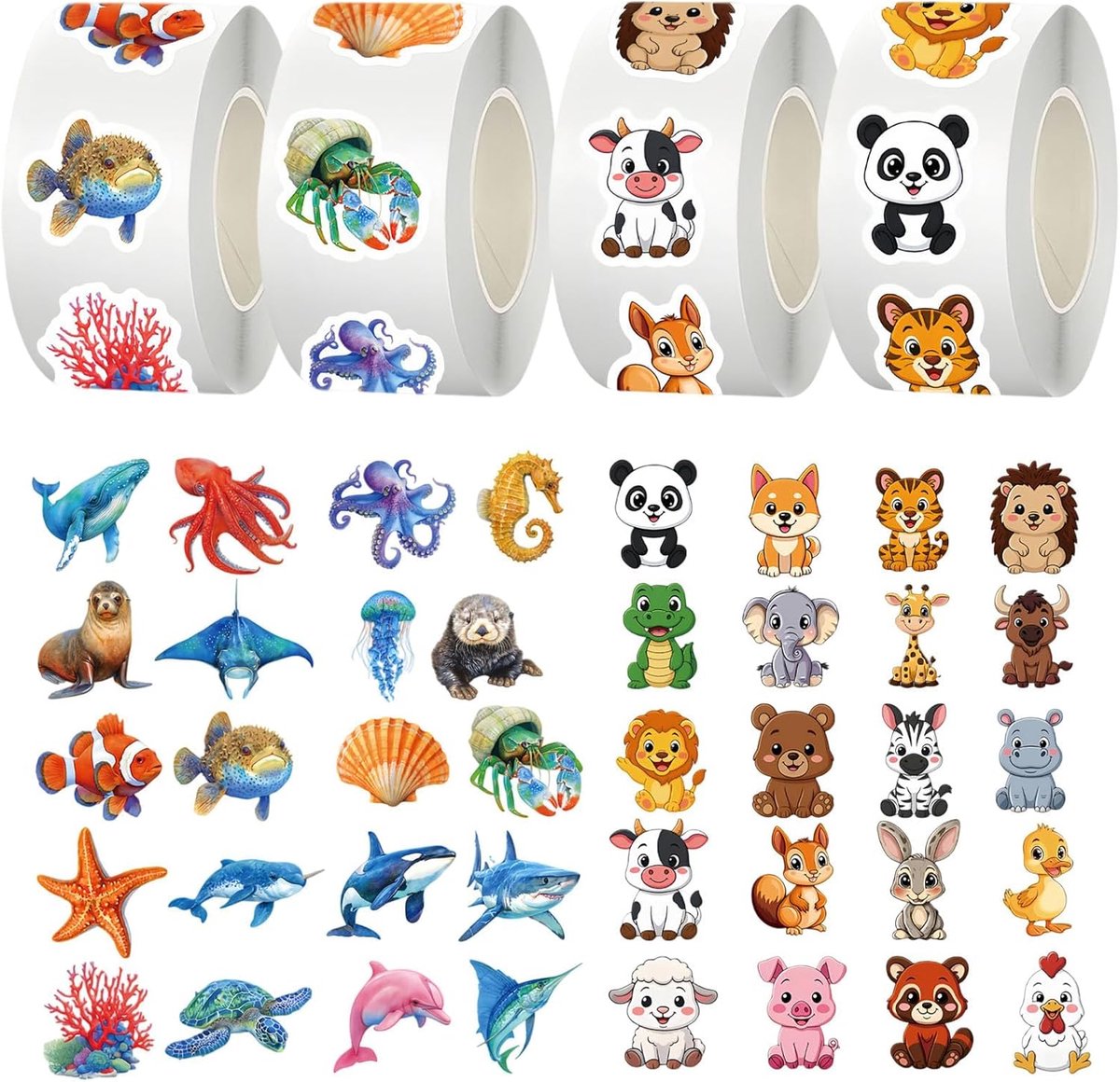 Dierenstickerrol, 2000 stuks, dierenstickers voor kinderen, dierenstickers, beloningsstickers, zelfklevend, voor - ShopVlot