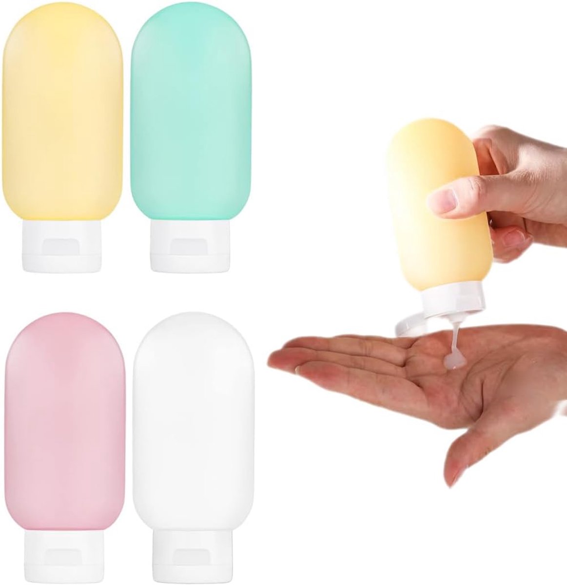 4 reisflessen van siliconen, herbruikbaar, waterdicht, voor toilet, douche, fitnessstudio, zwembad, 60 ml - ShopVlot