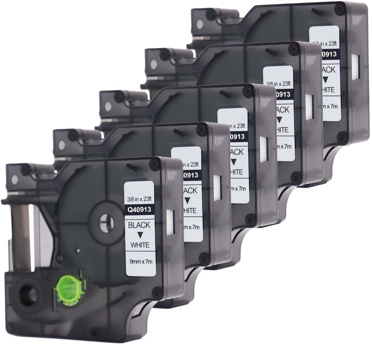 DOREE Pack of 5 Compatible Label Tape 40913 (S0720680), 9mm x 7m, Black on White, Suitable for Dymo LabelManager 160 - ShopVlot