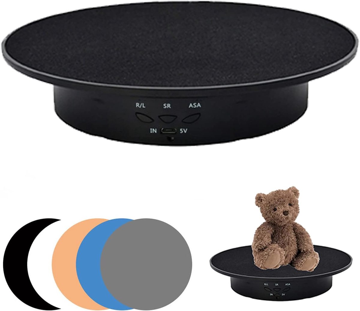 Motorized Rotary Display Stand, 90/180 Degree Turntable Display Stand with 5 Colors Background Boards, 20cm Electric - ShopVlot