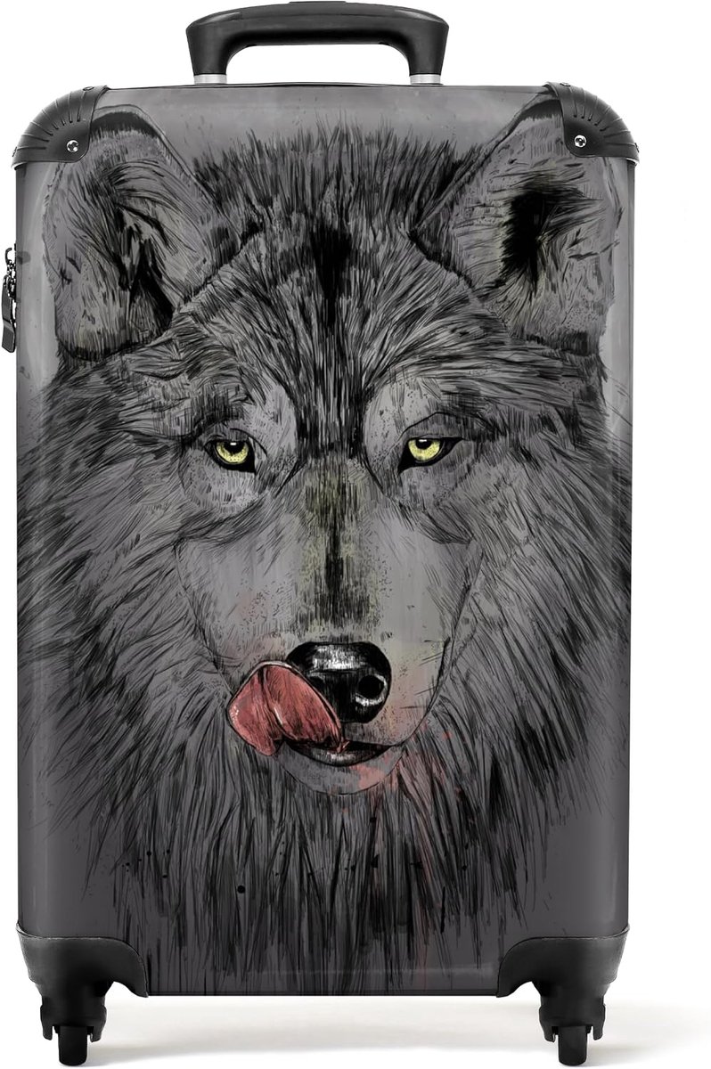 NoBoringSuitcases.com® Suitcase Hand Luggage, Trolley, Trolley Suitcase, Small Travel Suitcase with 4 Wheels, Wolf - ShopVlot