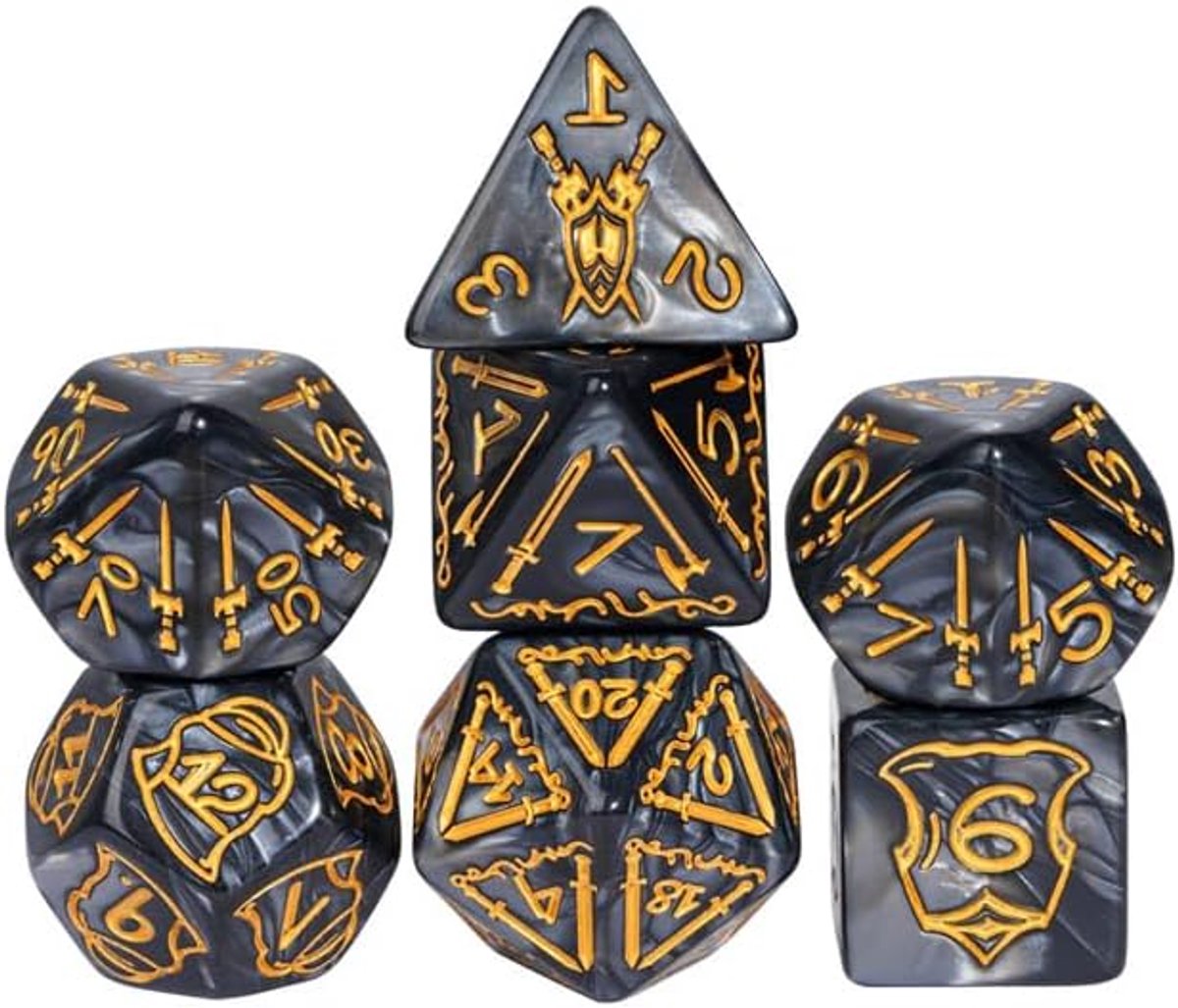 Jumbo Warrior dice set black - 7-piece - ShopVlot