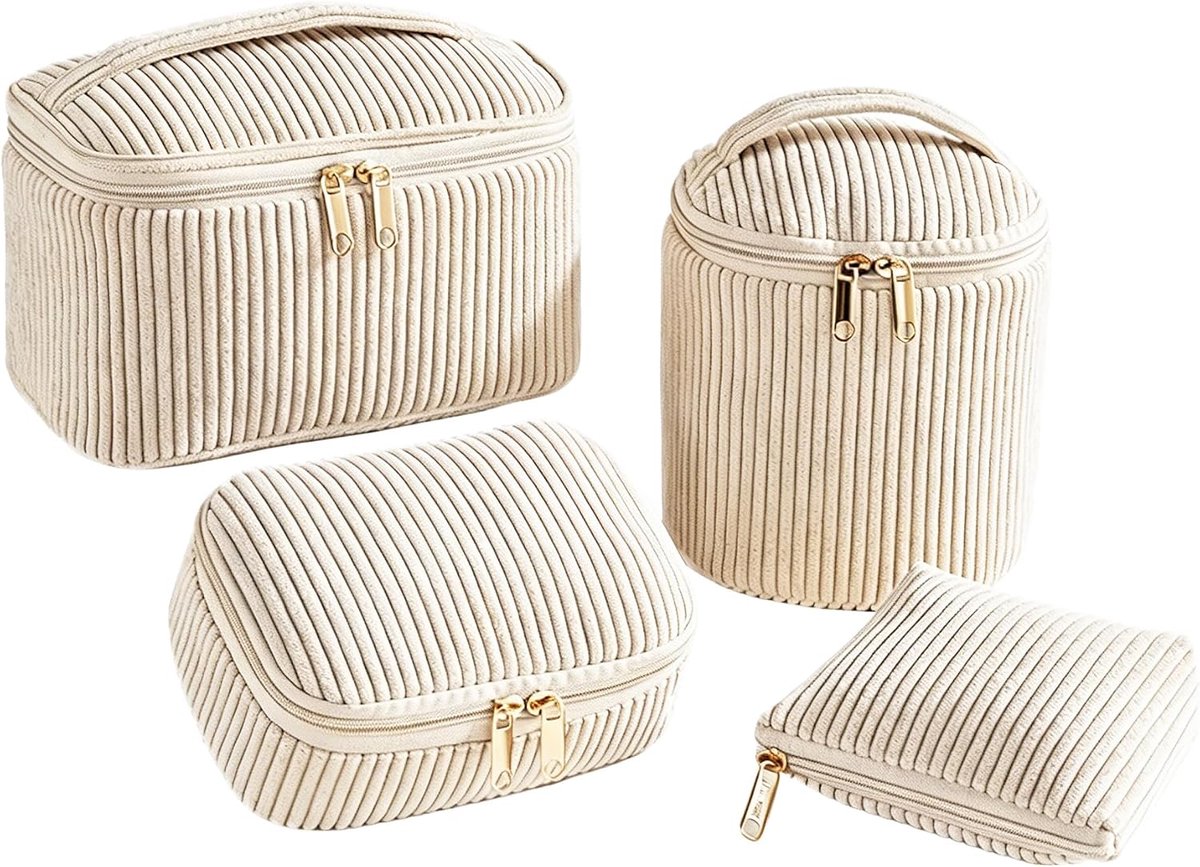 Cosmeticatas met ritssluiting, 4 stuks, draagbare toilettas, make-uptas, 4 maten, multifunctionele make-uptas voor - ShopVlot