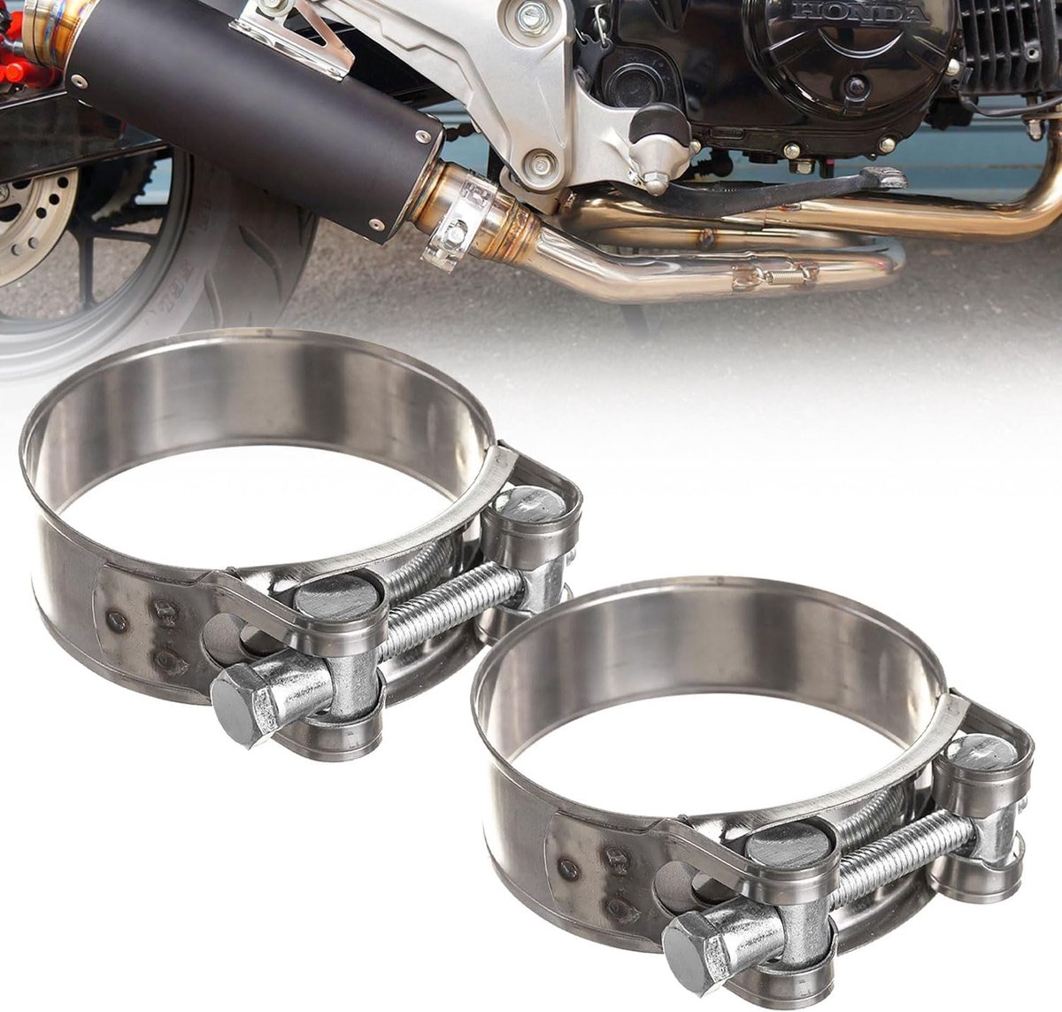 Motorcycle Exhaust Pipe Clamps, Exhaust Clamp, Motorcycle 52-55 mm, Adjustable Metal Clamps, 304 Stainless Steel - ShopVlot