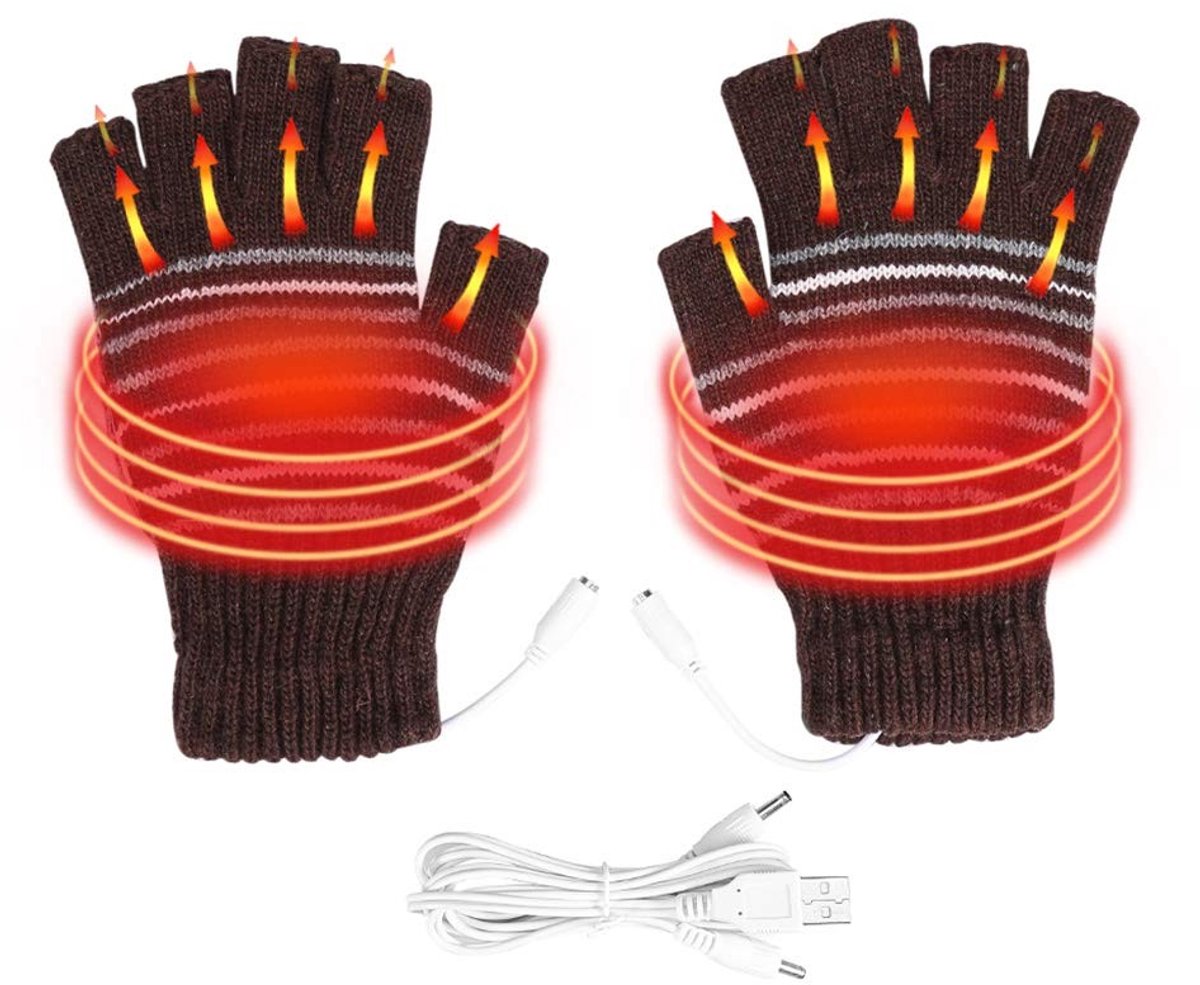 Solidchoice - Verwarmde USB-handschoenen - Koude winter - Wasbaar - Halve vingers - Fietsen en motorrijden - Perfect voor outdoor activiteiten
