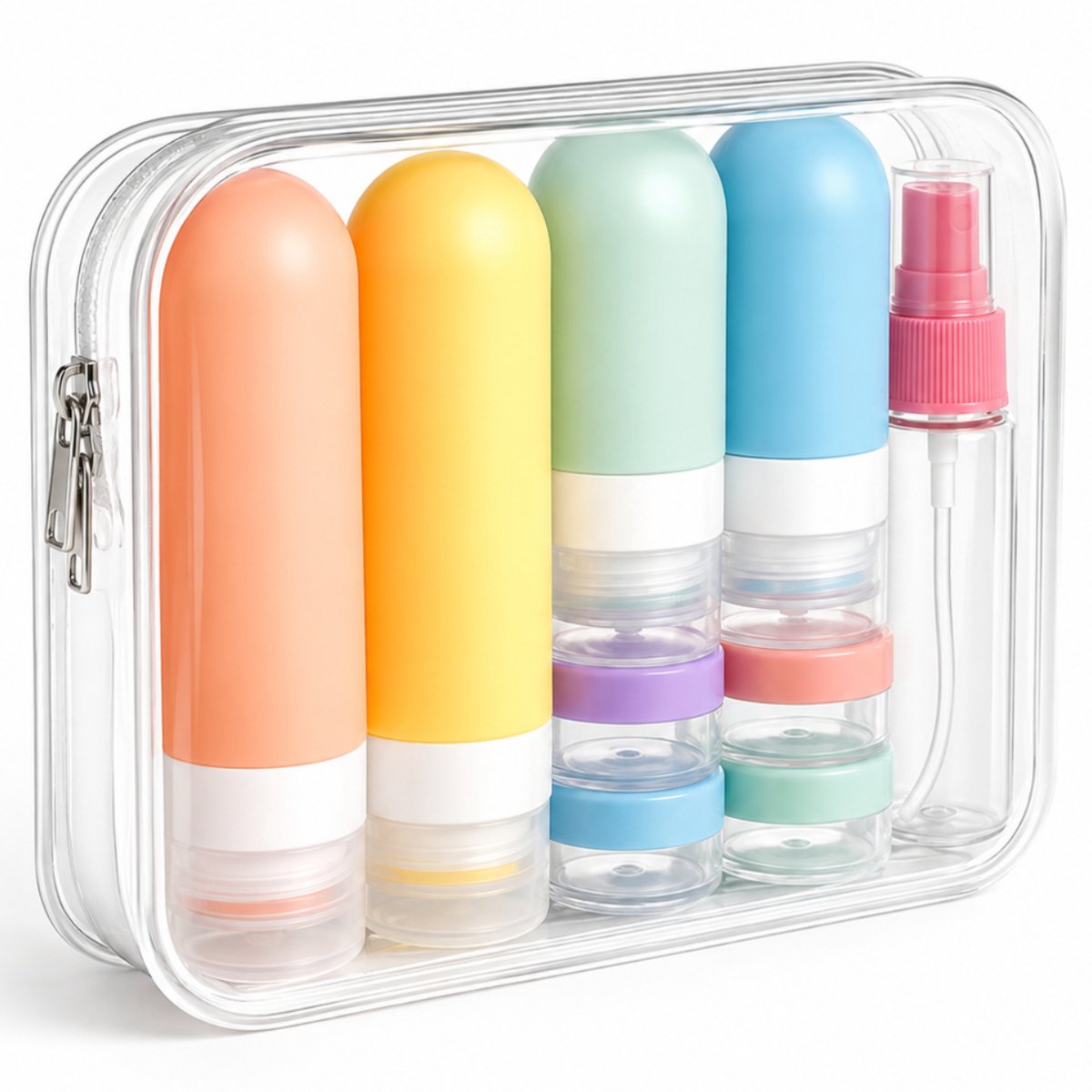 BOTC Reisflesjes met Etui - 60/90 ml - 15-Delig - Reisset - Siliconen Reisflacons - Navulbaar - Reisaccessoires - Toilettas