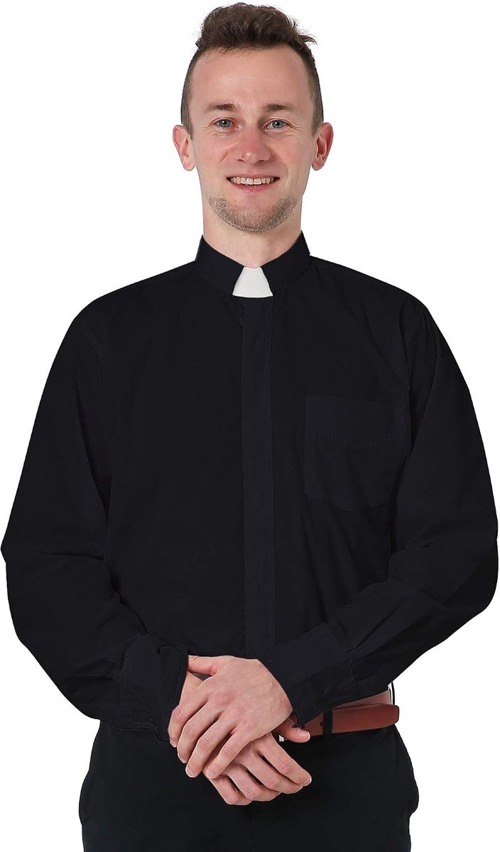 GGS Men's Clergy Shirt Long Sleeve with Free Tab Collar - ShopVlot