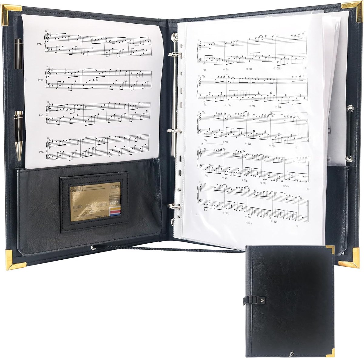 GraduatePro Sheet Music Choir Folder Black, 3 Rings Binder 12.5" x 10" Piano Music Binder with Elastic Band, 10 - ShopVlot