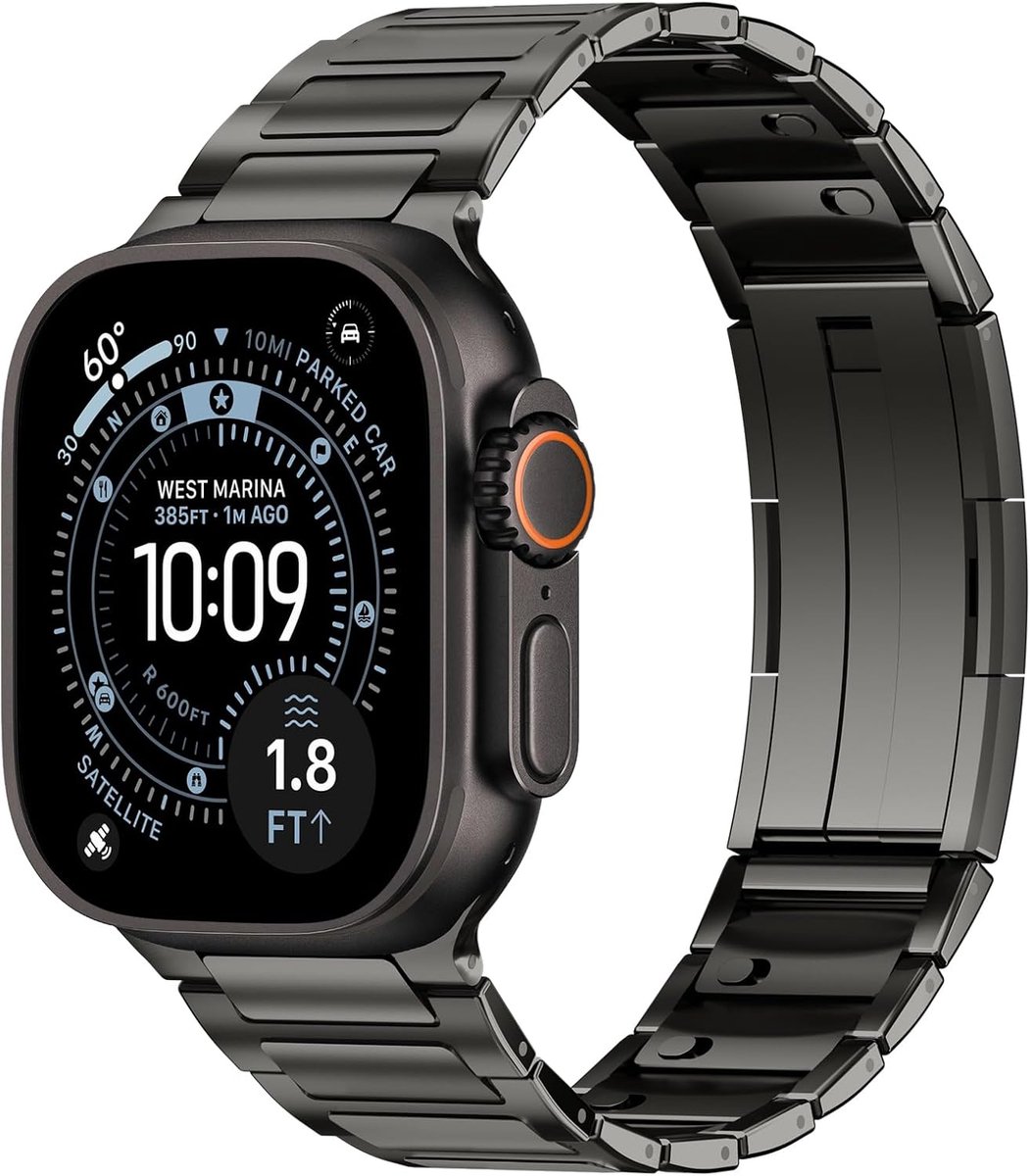 Metal Strap Compatible with Apple Watch 49 mm, 40 mm, 44 mm, 46 mm, 45 mm, 42 mm, 41 mm, 38 mm, Stainless Steel - ShopVlot