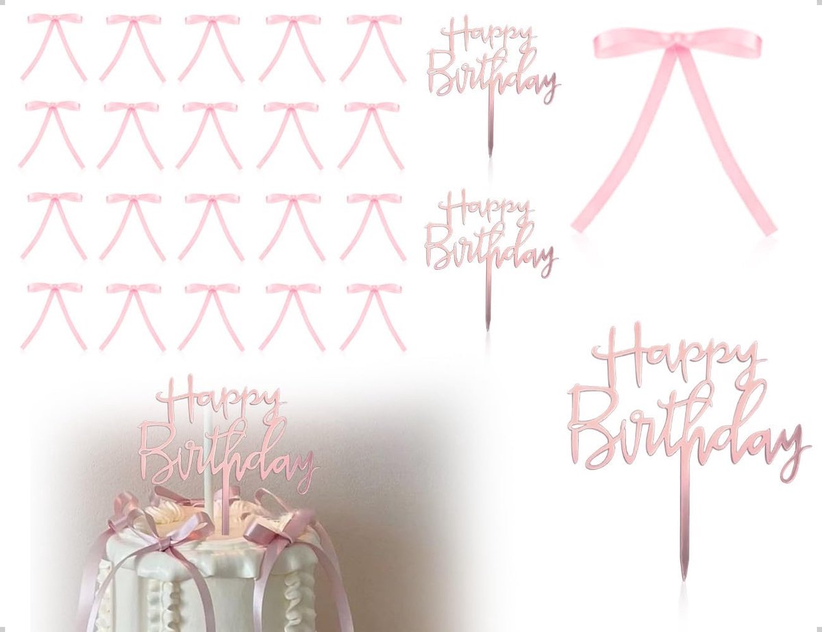 22 Pieces Cake Decoration Bows Happy Birthday Acrylic Personalized Cake Decoration for Birthdays Women Anniversaries - ShopVlot