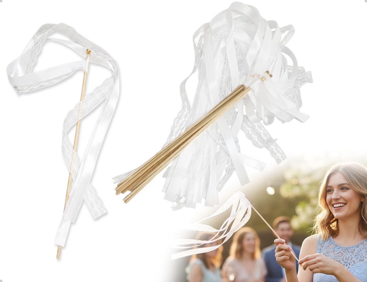 10 bruiloftsstokken met klokken en luchtslangen, van licht hout, ideaal voor het animeren van verjaardagen - ShopVlot
